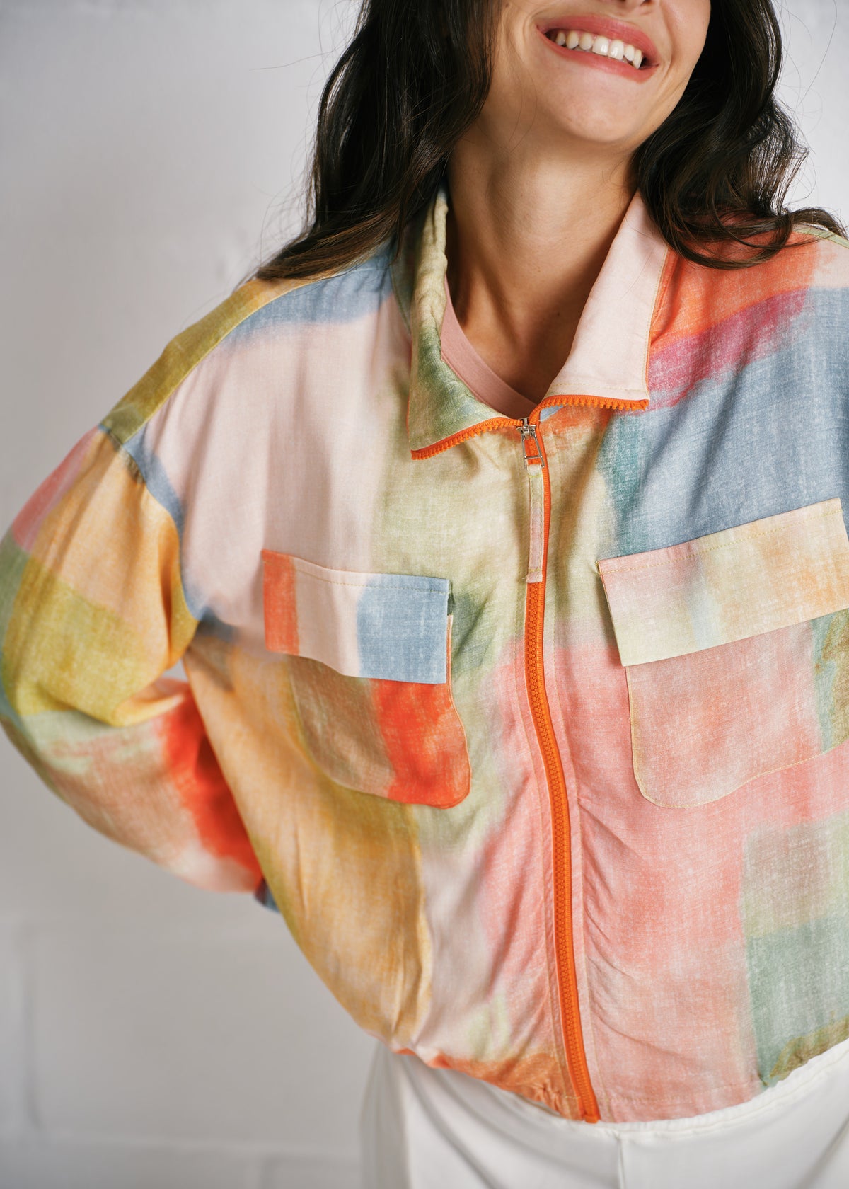 The Brushstroke Bomber Jacket In Geometric Print