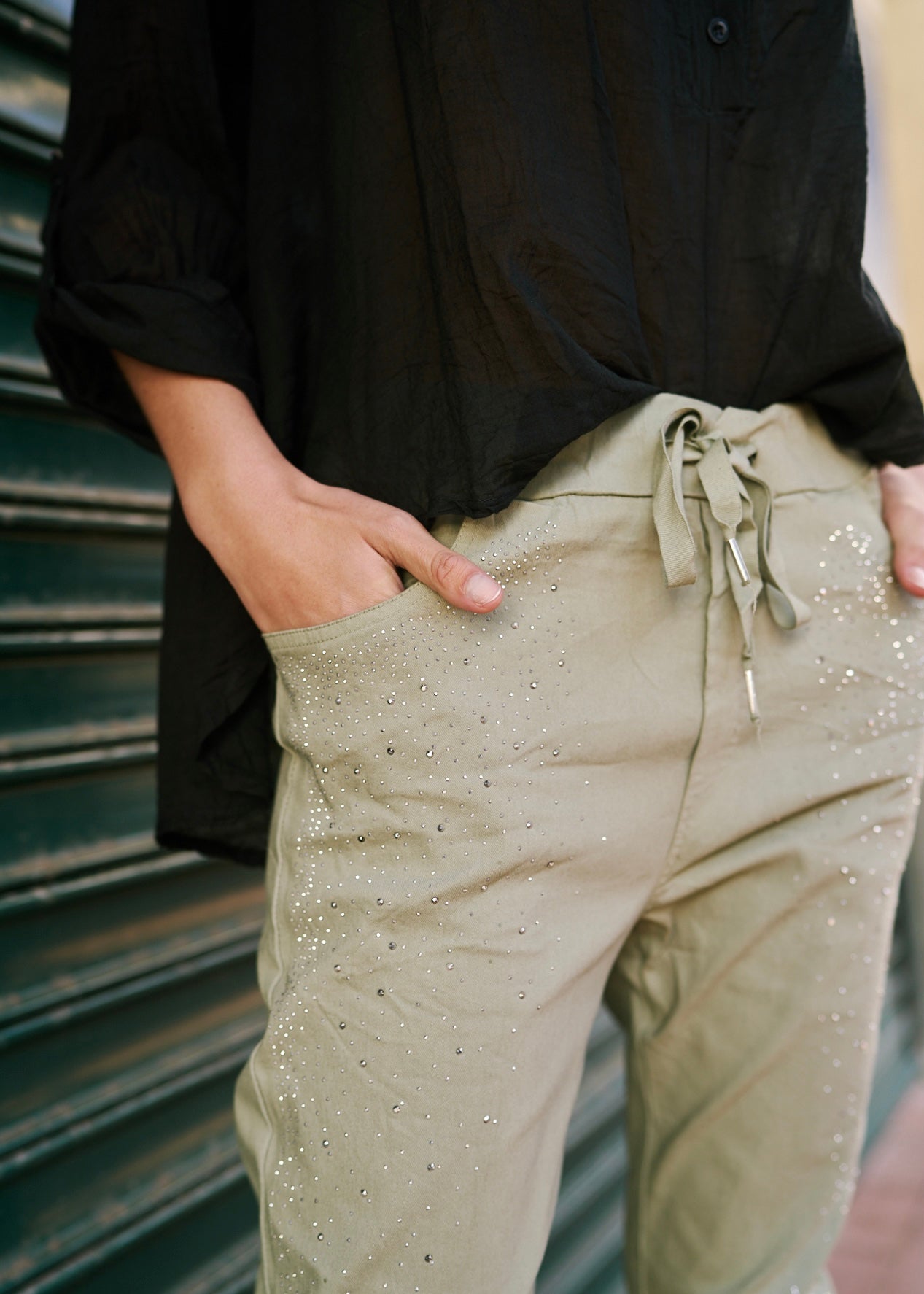 Italian Sparkle Joggers in Khaki