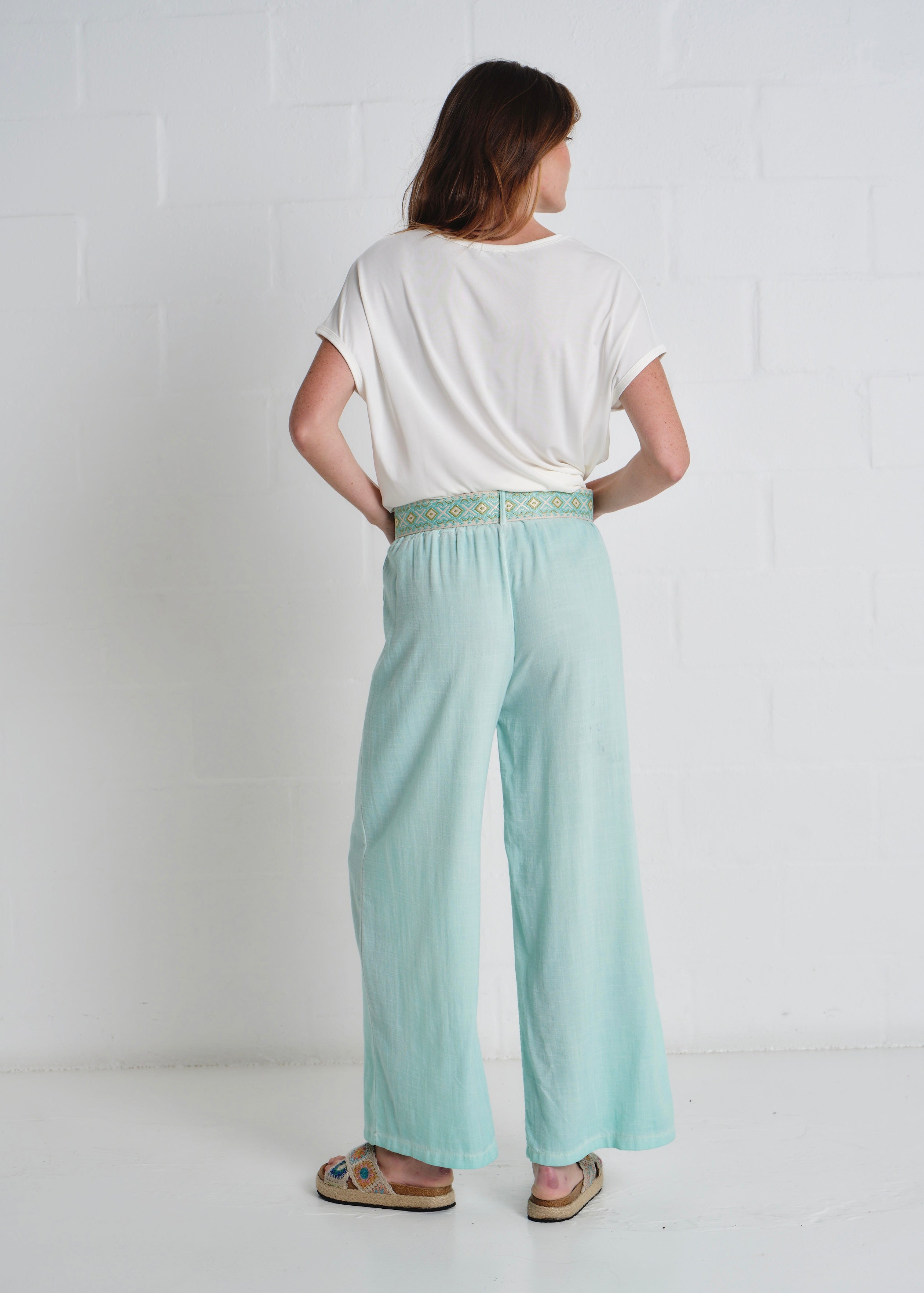 Camogli Palazzo Linen Blend Pants In Turquoise