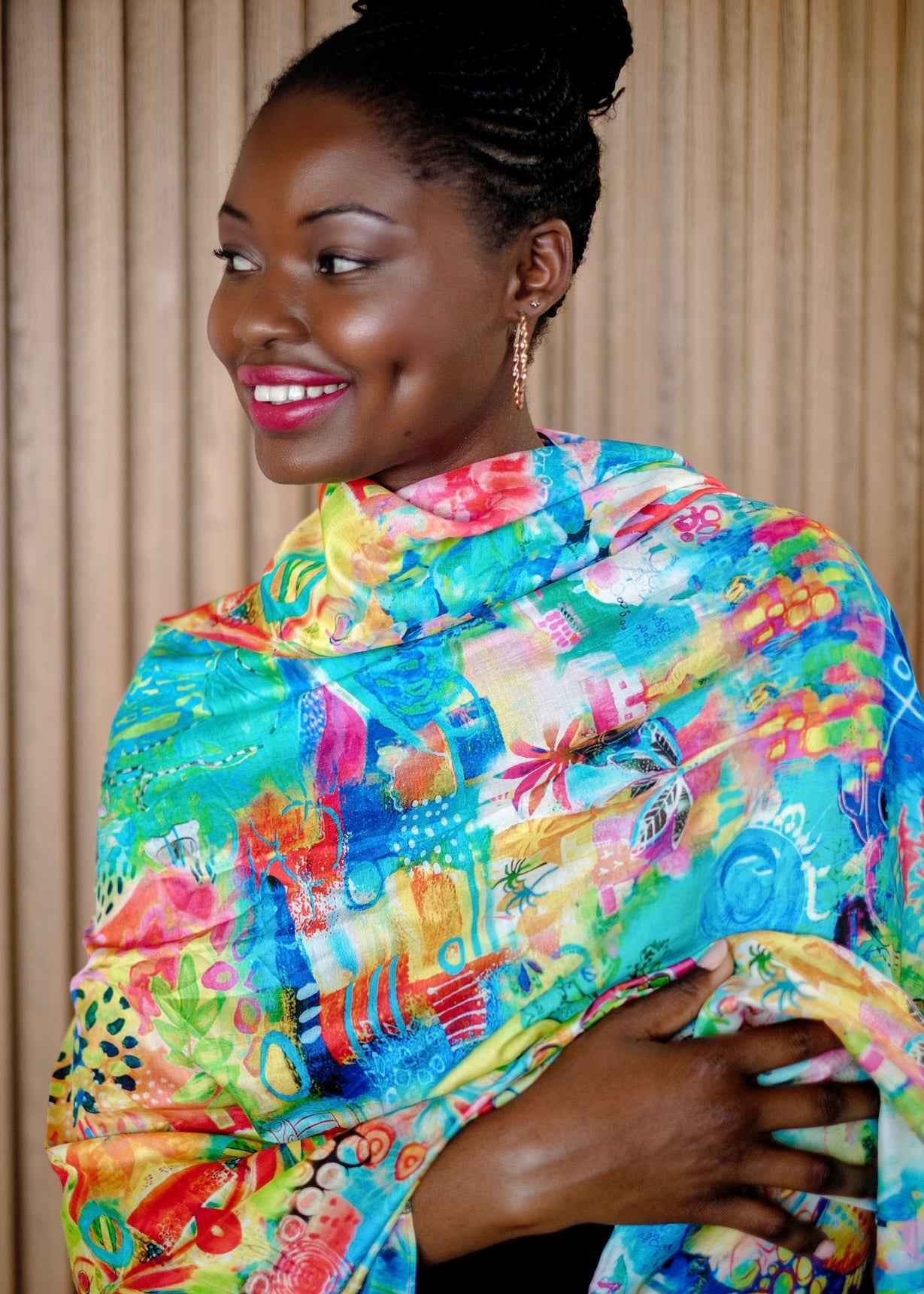 Thandi Silk Scarf In Yellow Kaleidoscope