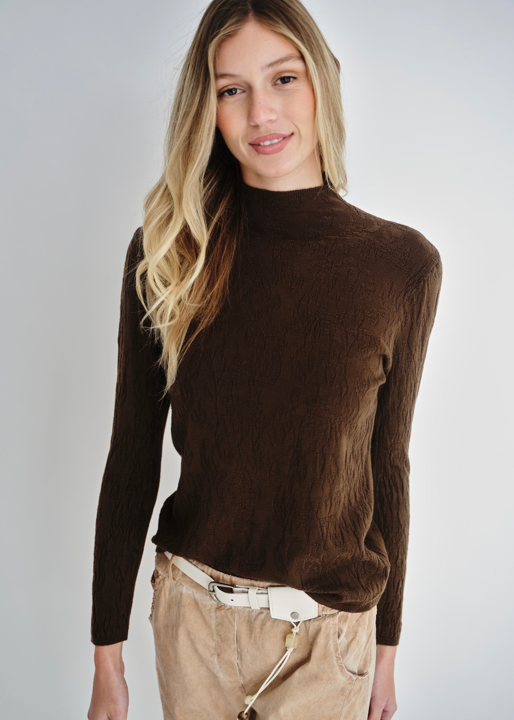 The Essential Chocolate Embossed Turtleneck Knit