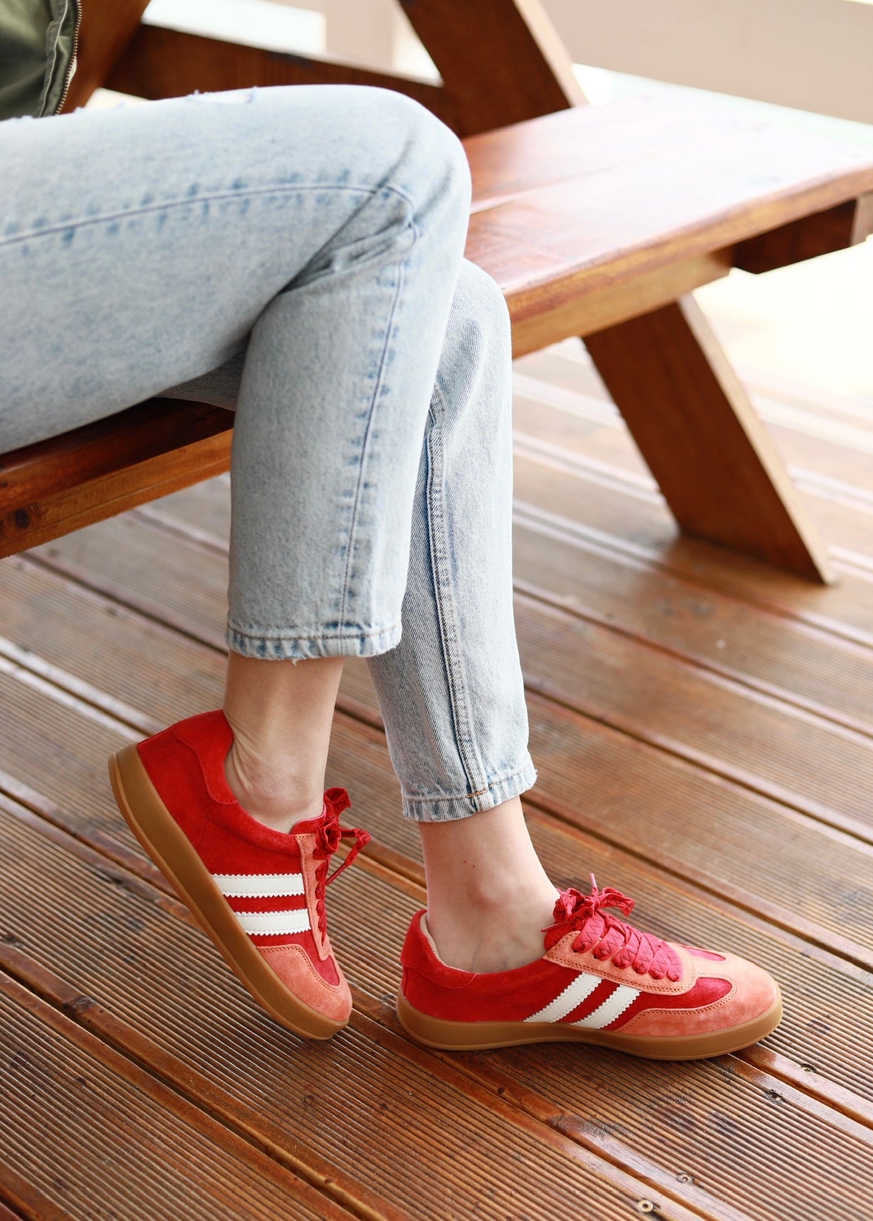 Shiloh Leather Sneaker In Red, Orange & White