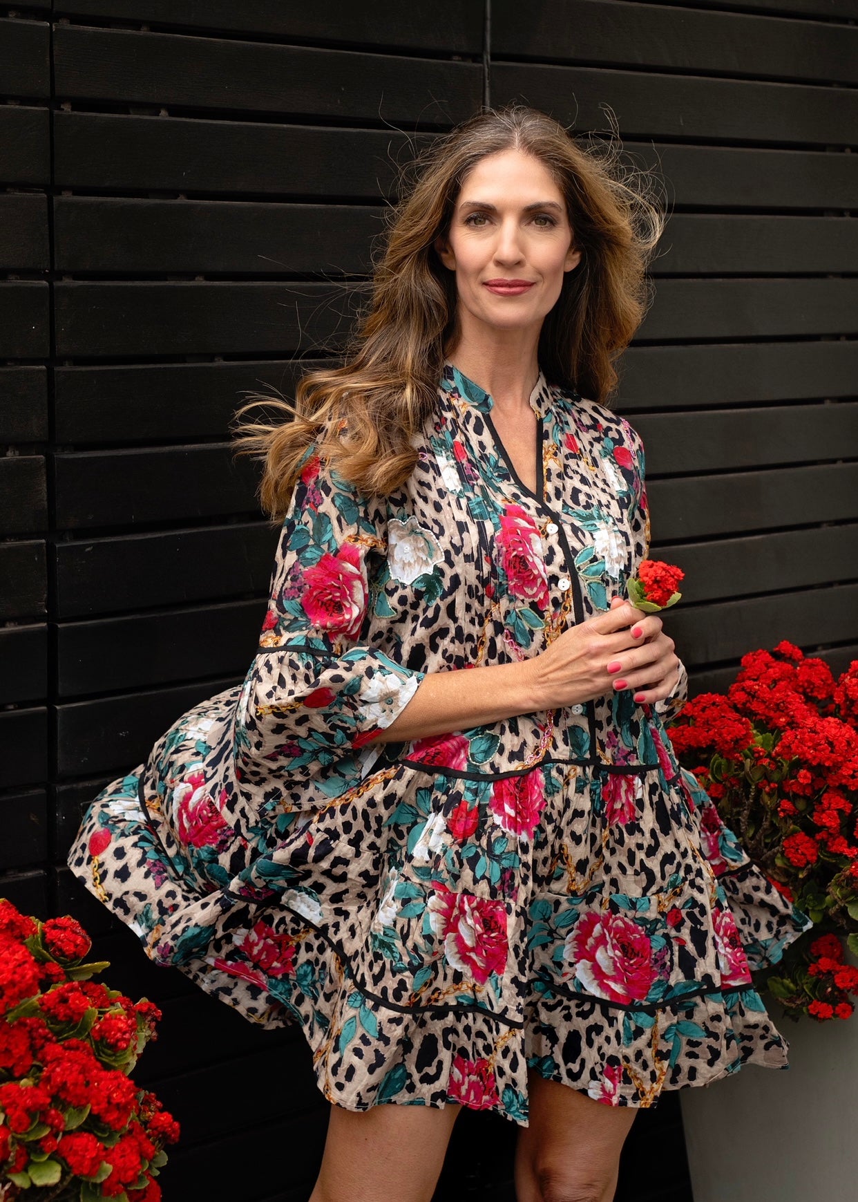 La Rosa Leopard Tiered Mini Dress