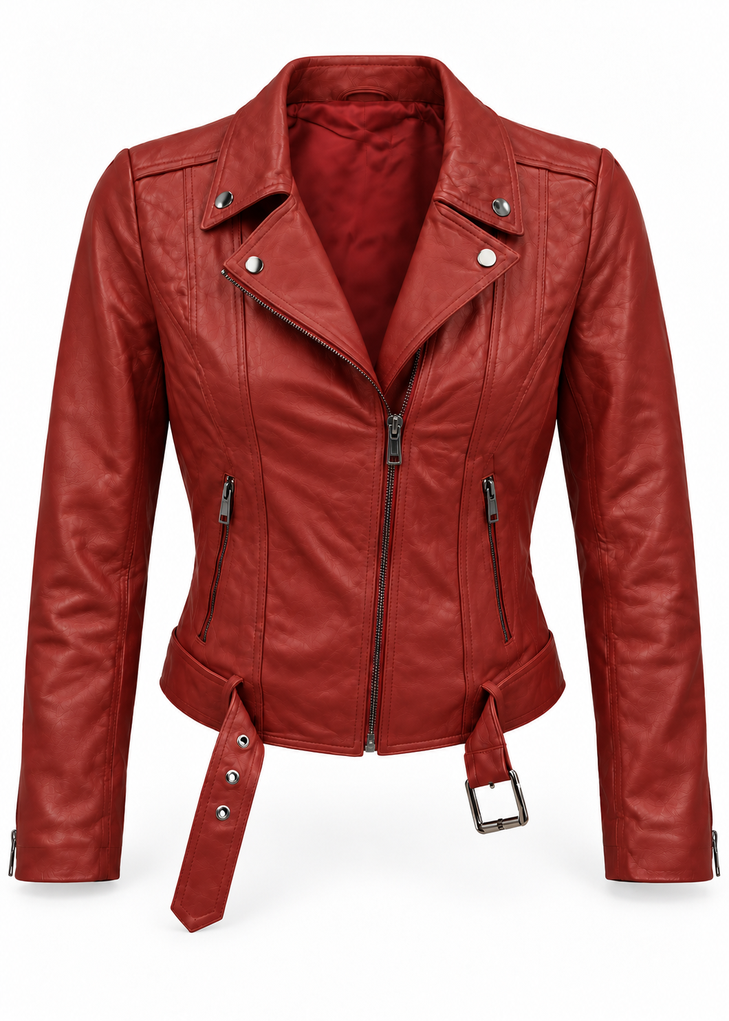 The Firestarter Genuine Lambskin Leather Biker Jacket in Red