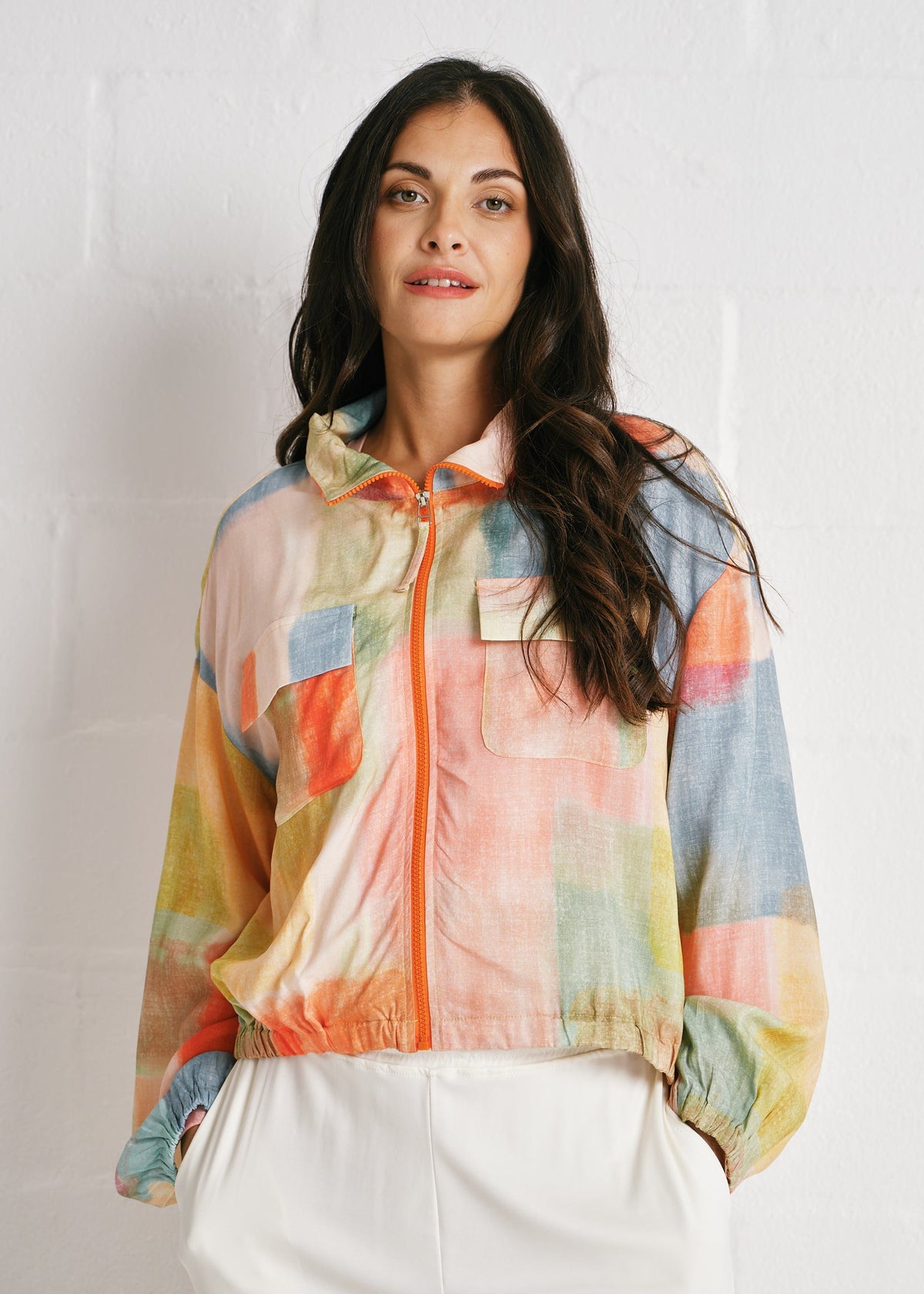 The Brushstroke Bomber Jacket In Geometric Print