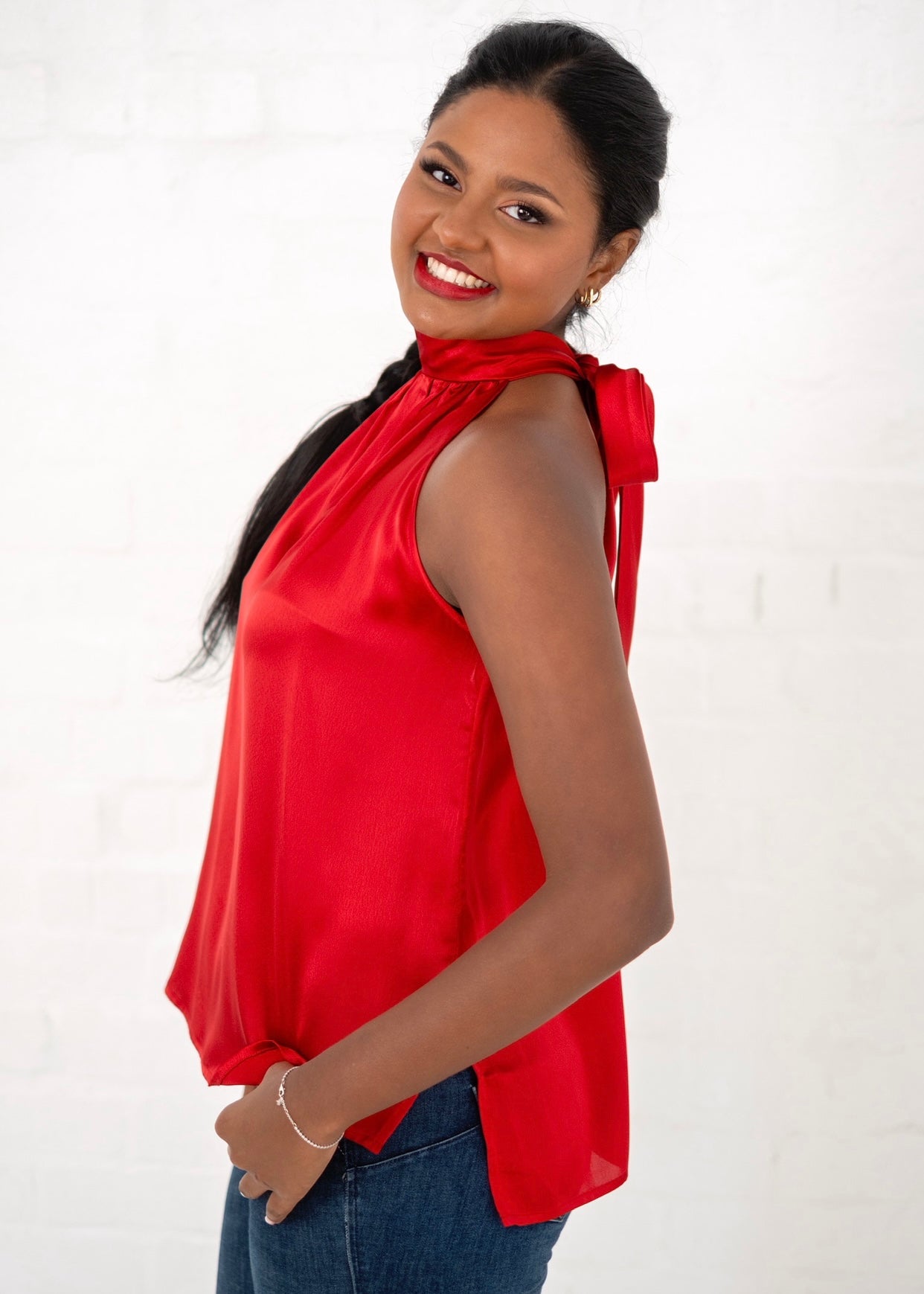 Victoria Halterneck Top in Red