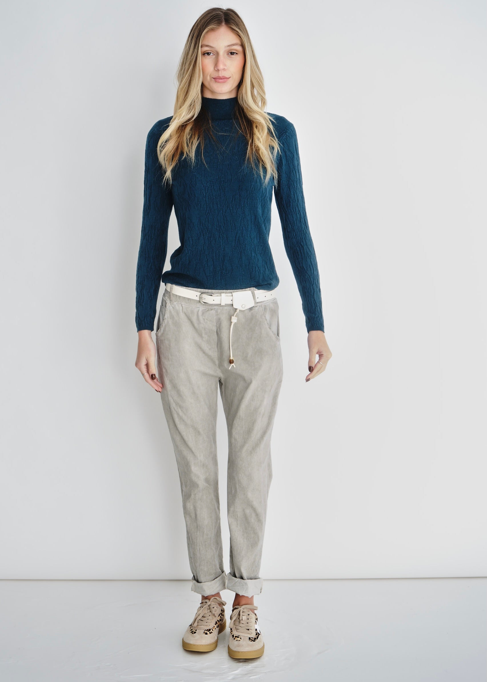 The Essential Teal Embossed Turtleneck Knit