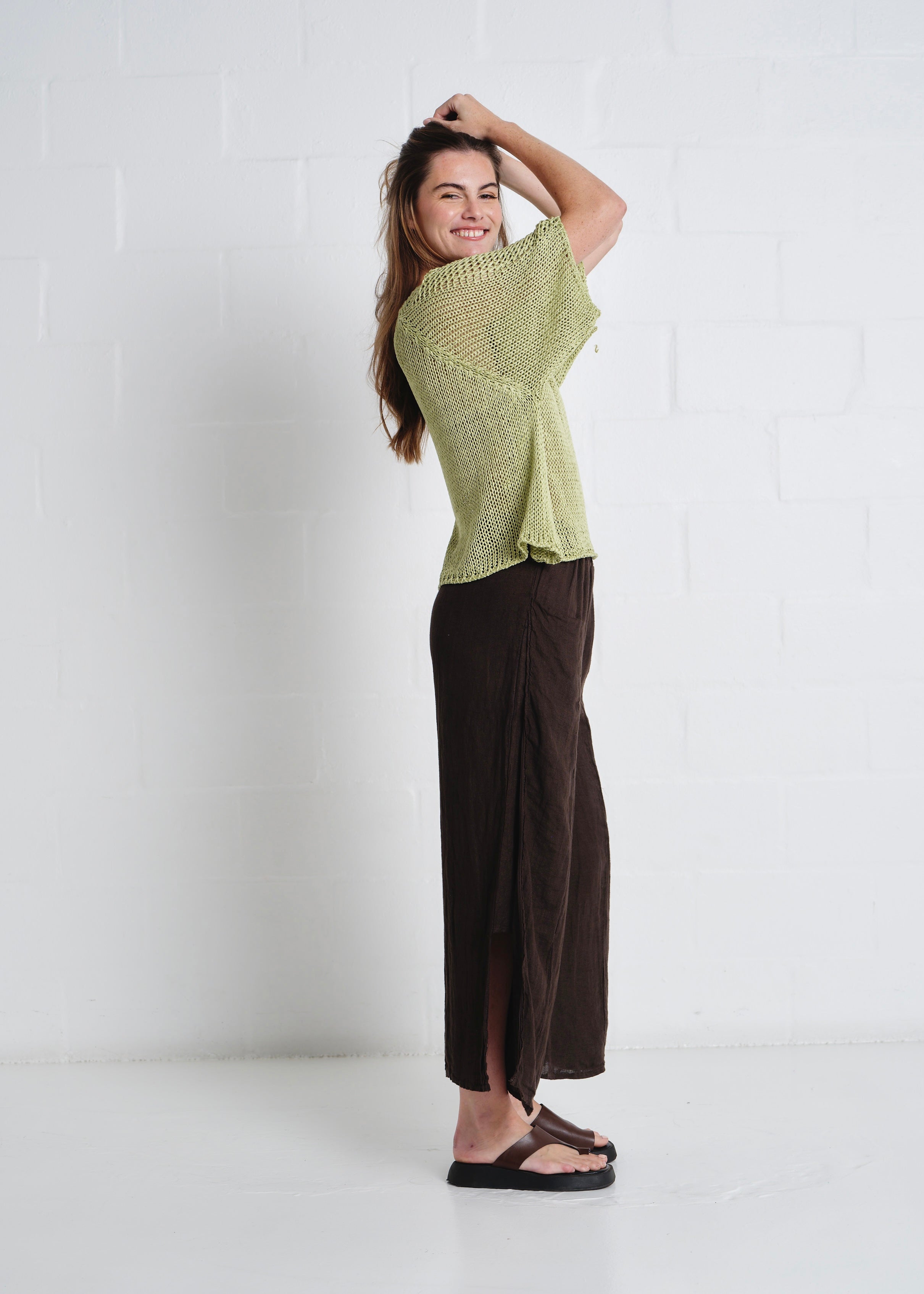Sayulita Boatneck Crochet Top In Pistachio