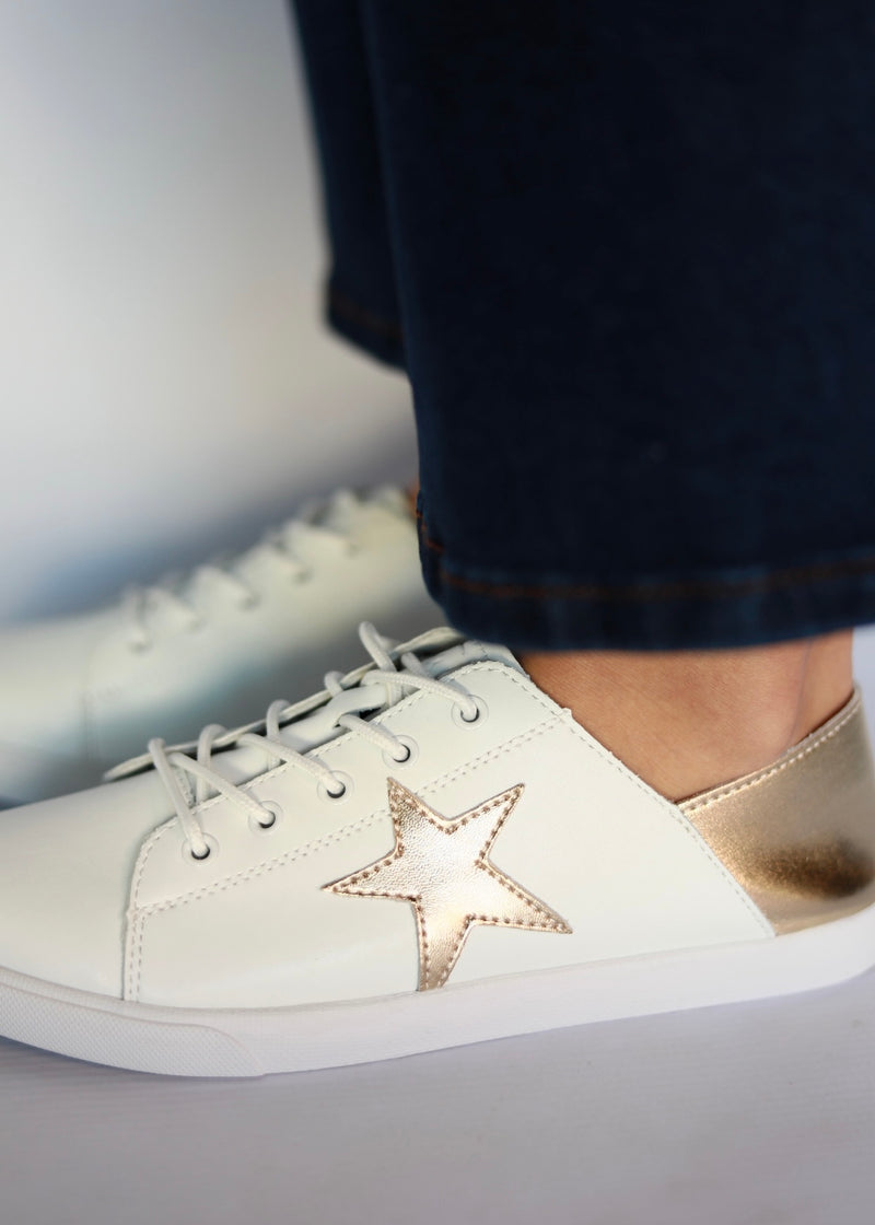 Vicki Leather Sneaker With Gold Star in White