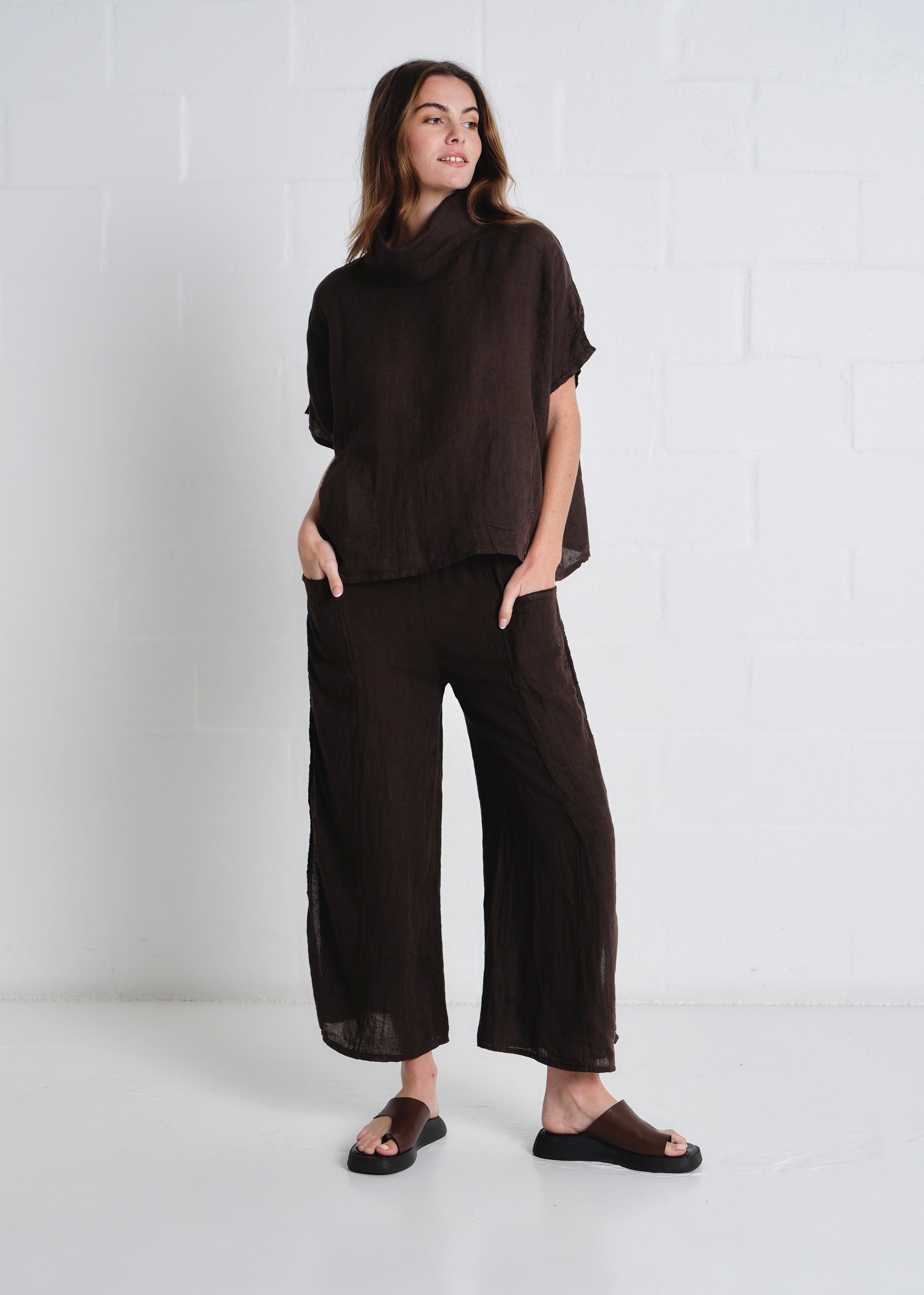 Laurent Cowl Neck Top In Chocolate