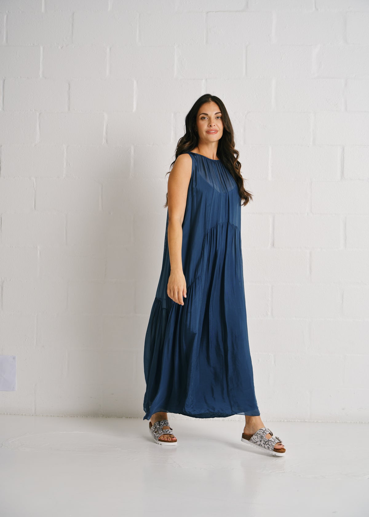 The Whisper Silk Tiered Maxi In Teal