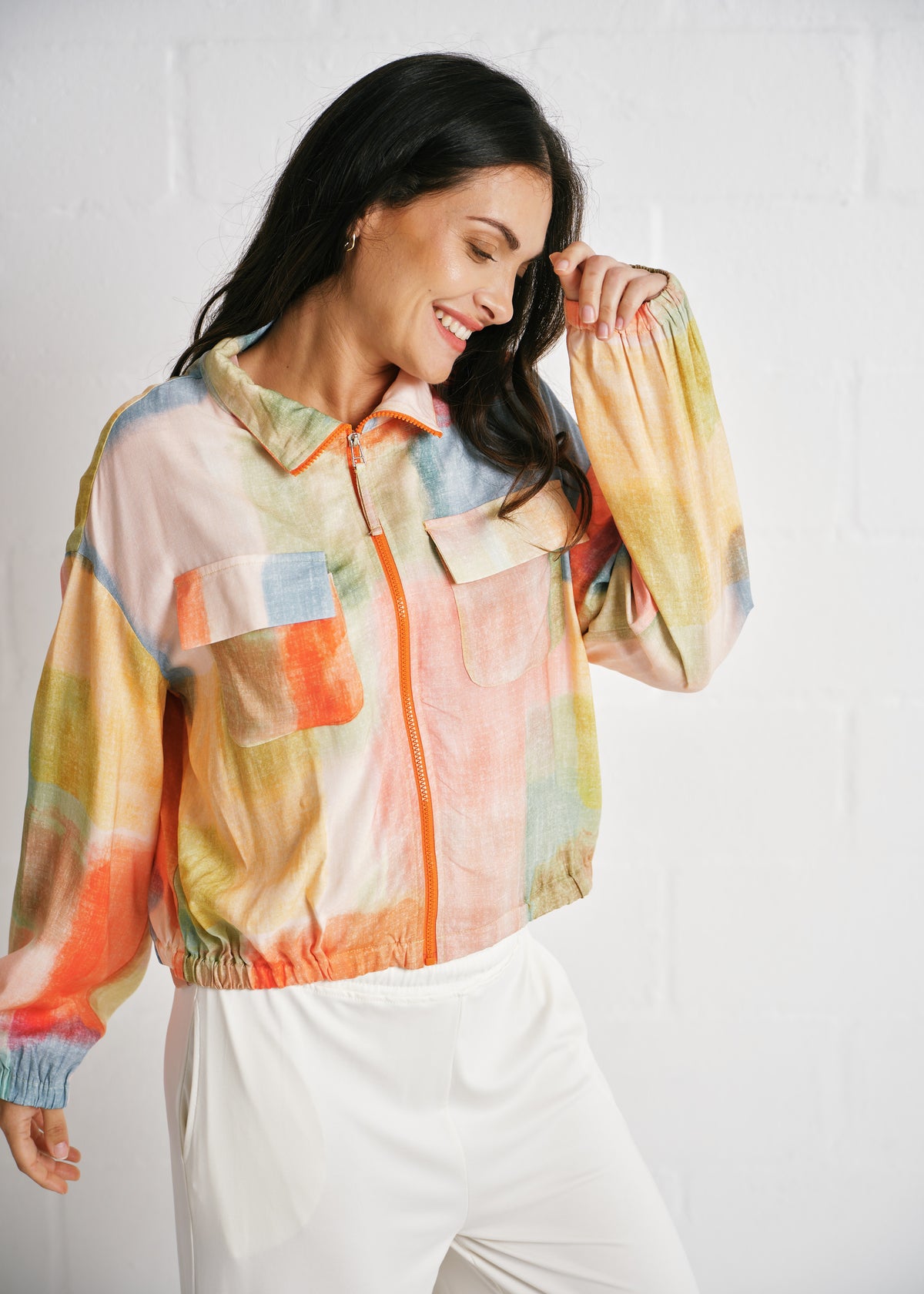 The Brushstroke Bomber Jacket In Geometric Print