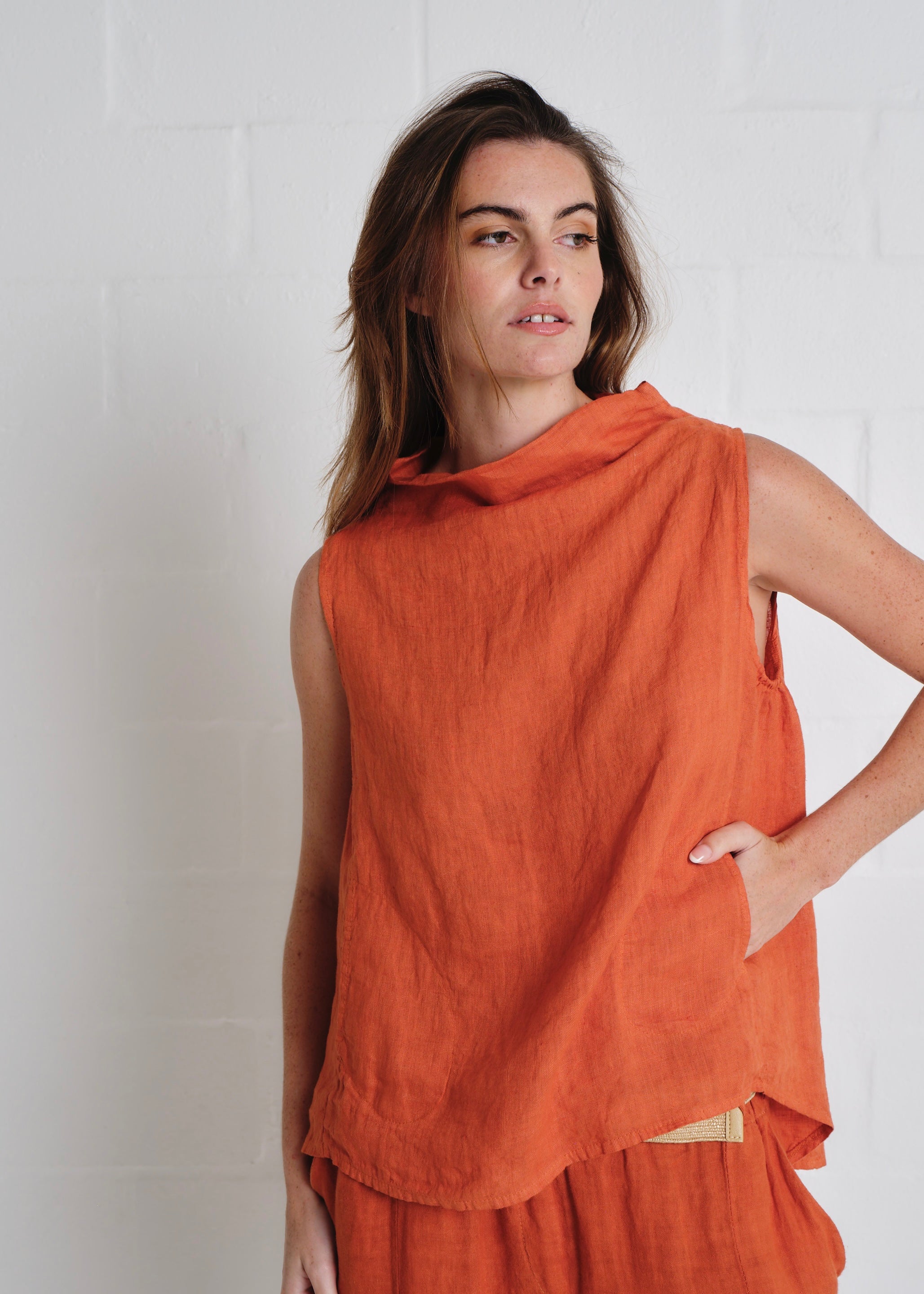 Laurent Cowl Neck Vest In Rust