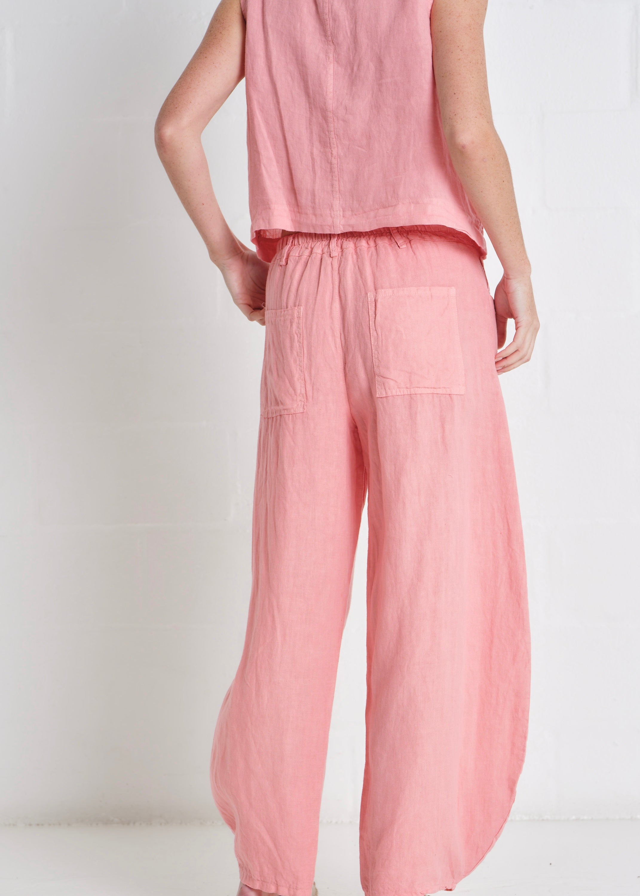 Positano Italian Linen Barrel Pants in Guava Pink