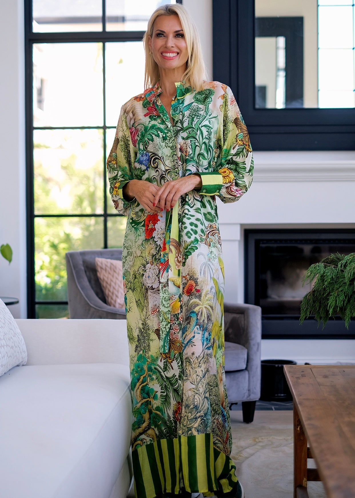 Euphoria Maxi Dress With Jungle Print In Green