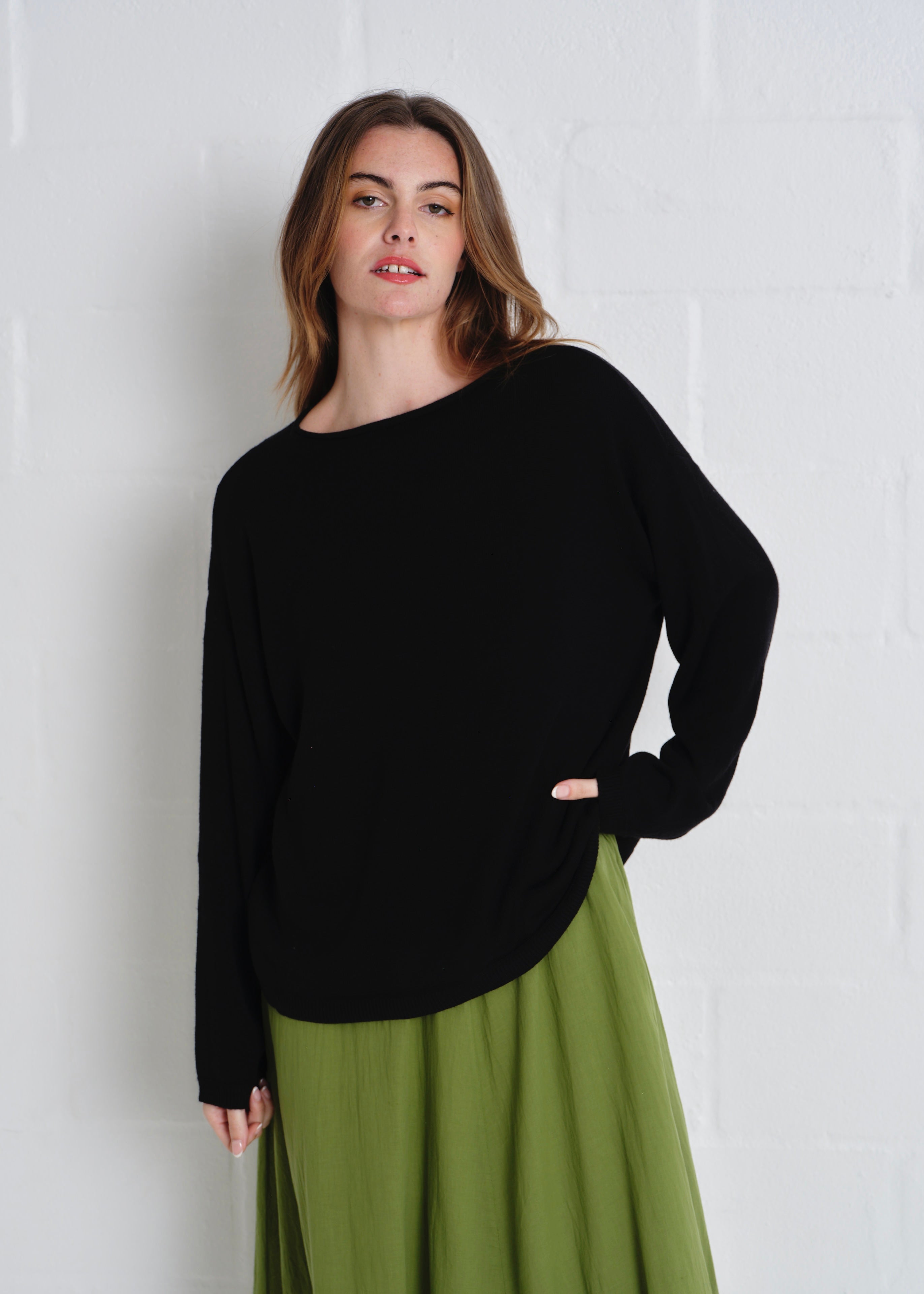 Modesto Fine Gauge Boxy Knit In Black