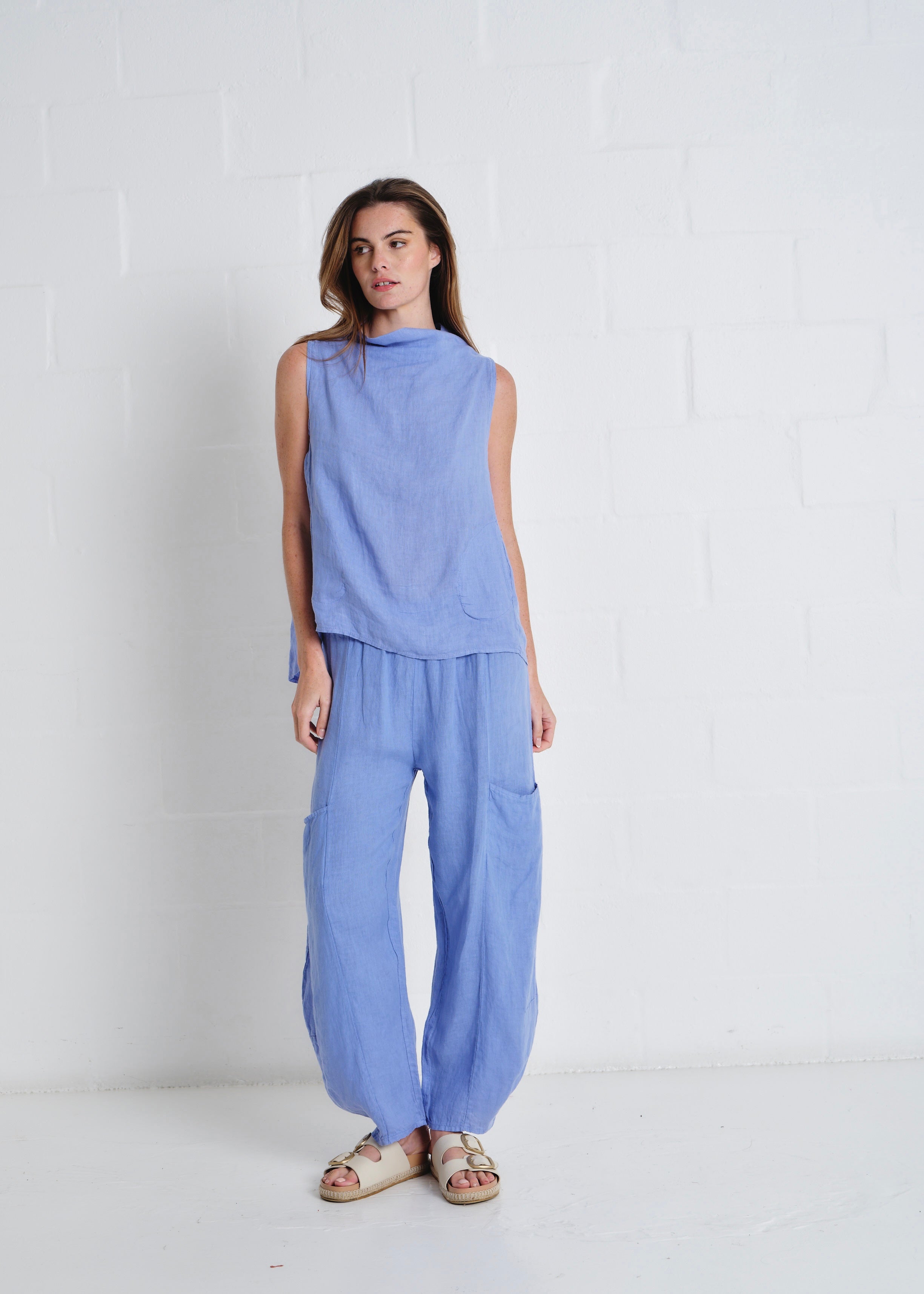 Laurent Cowl Neck Vest In Blue