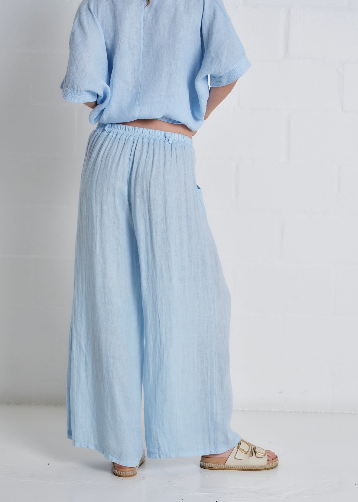 Havana Palazzo Pants With Pockets In Sky Blue