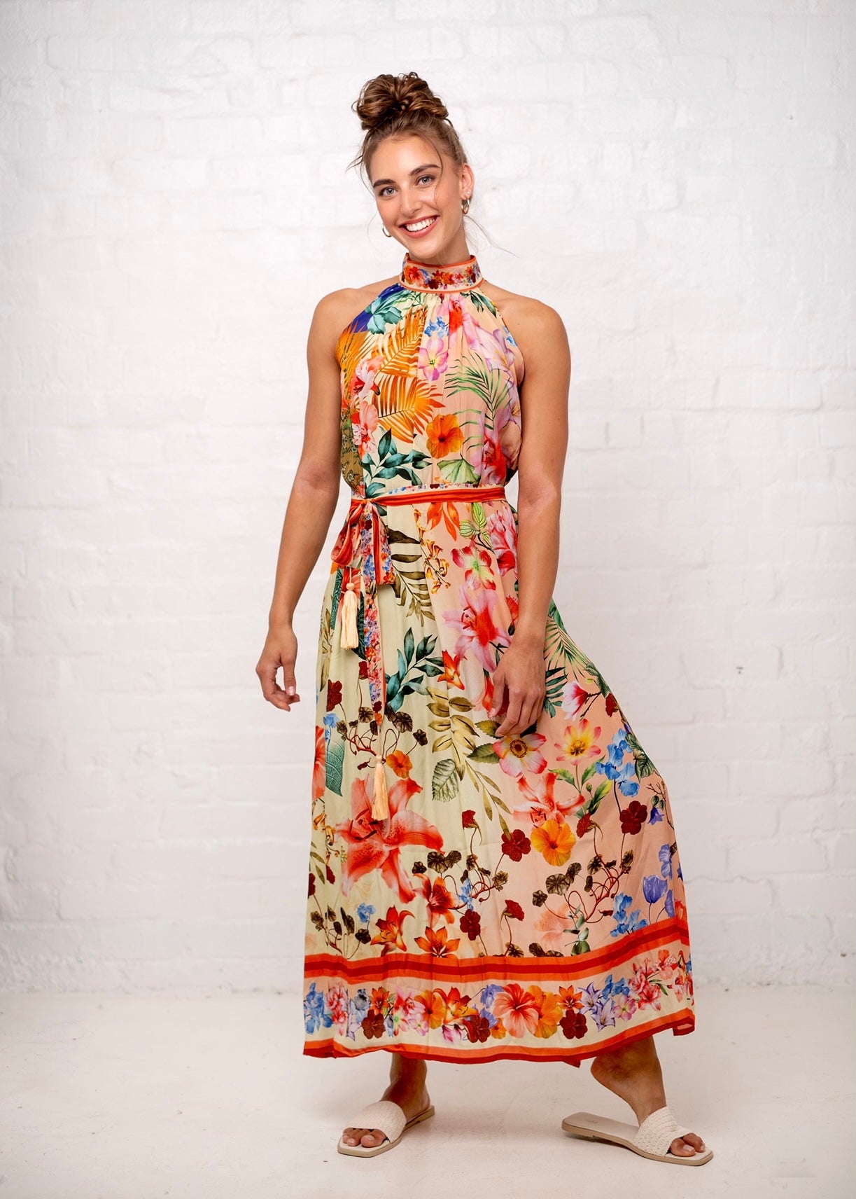 Brooke Dress in Peach Hibiscus