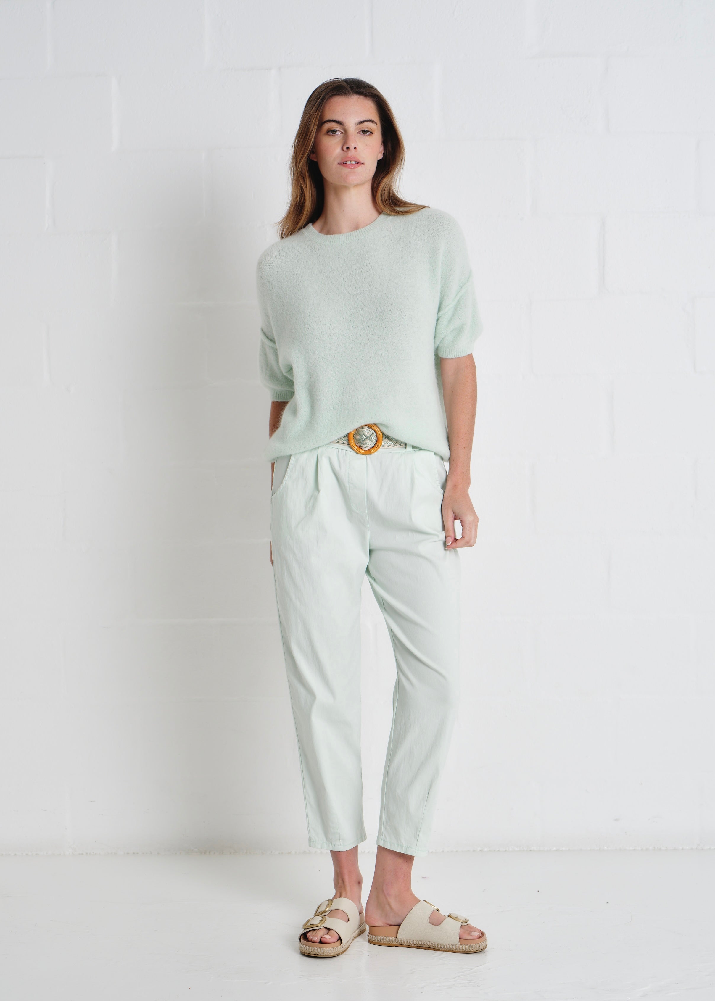 Dolly SS Round Neck Knit In Mint