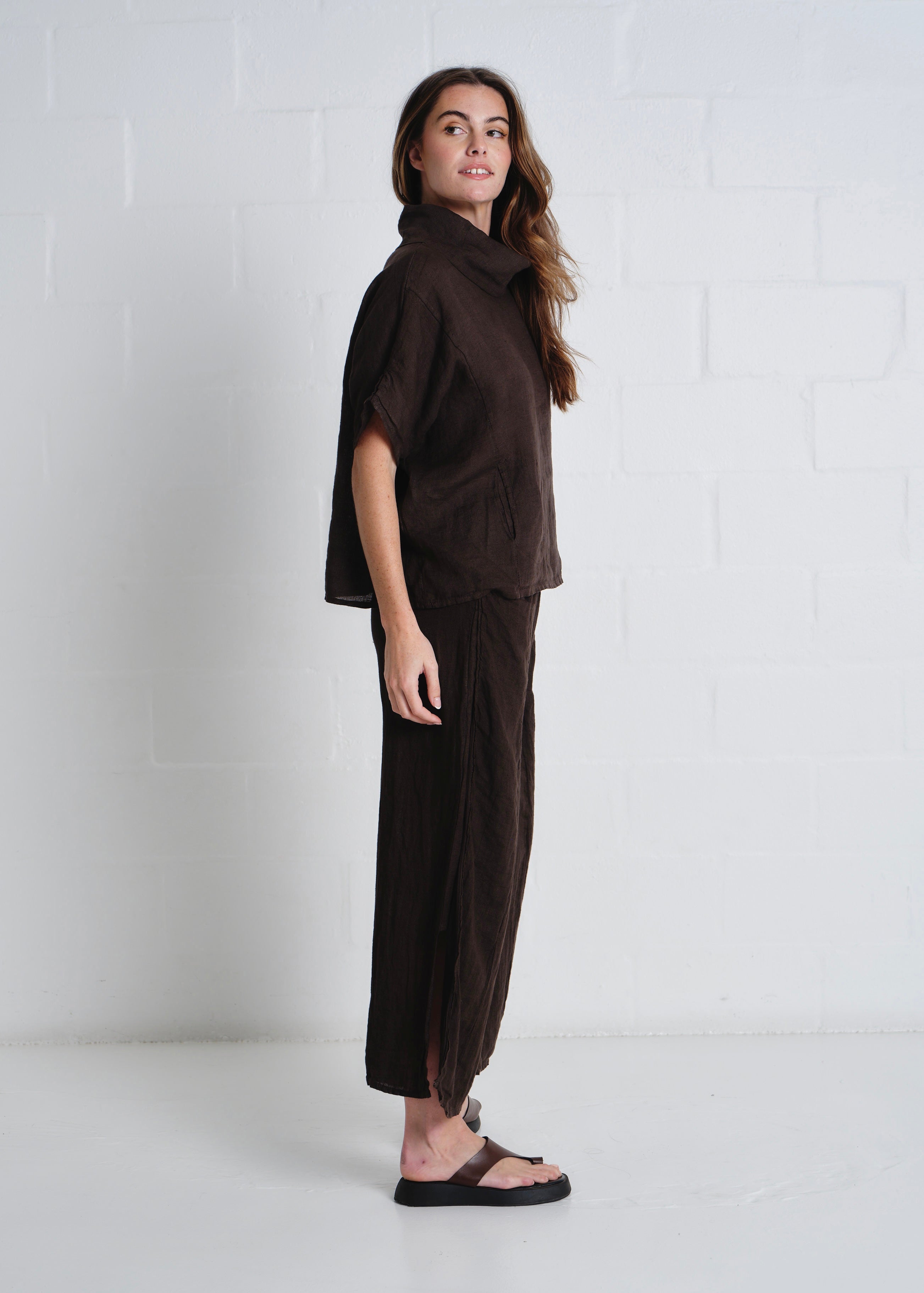 Portofino Side Slit Palazzo Pants In Chocolate