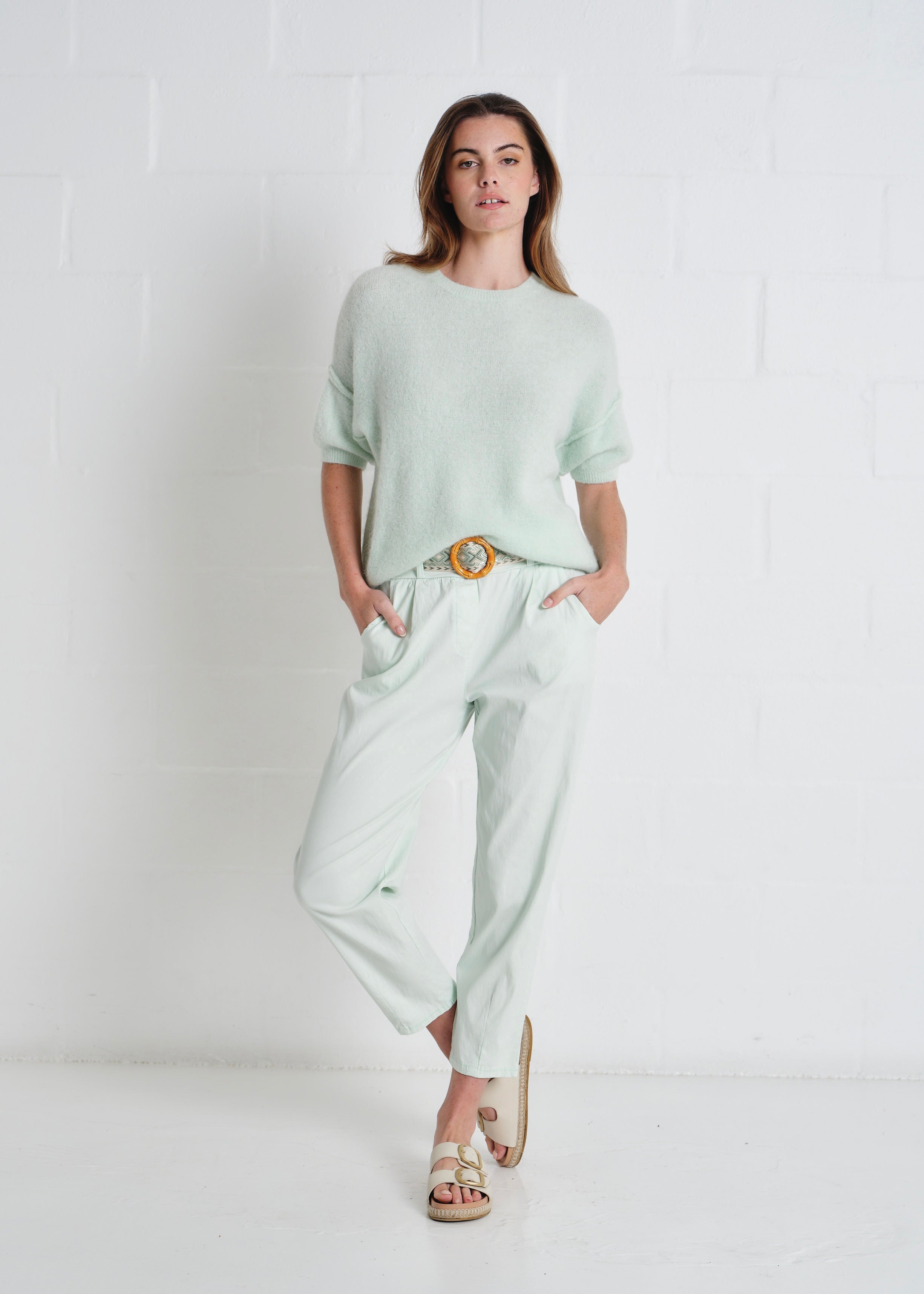 Cocoa Italian Tapered Pants In Mint