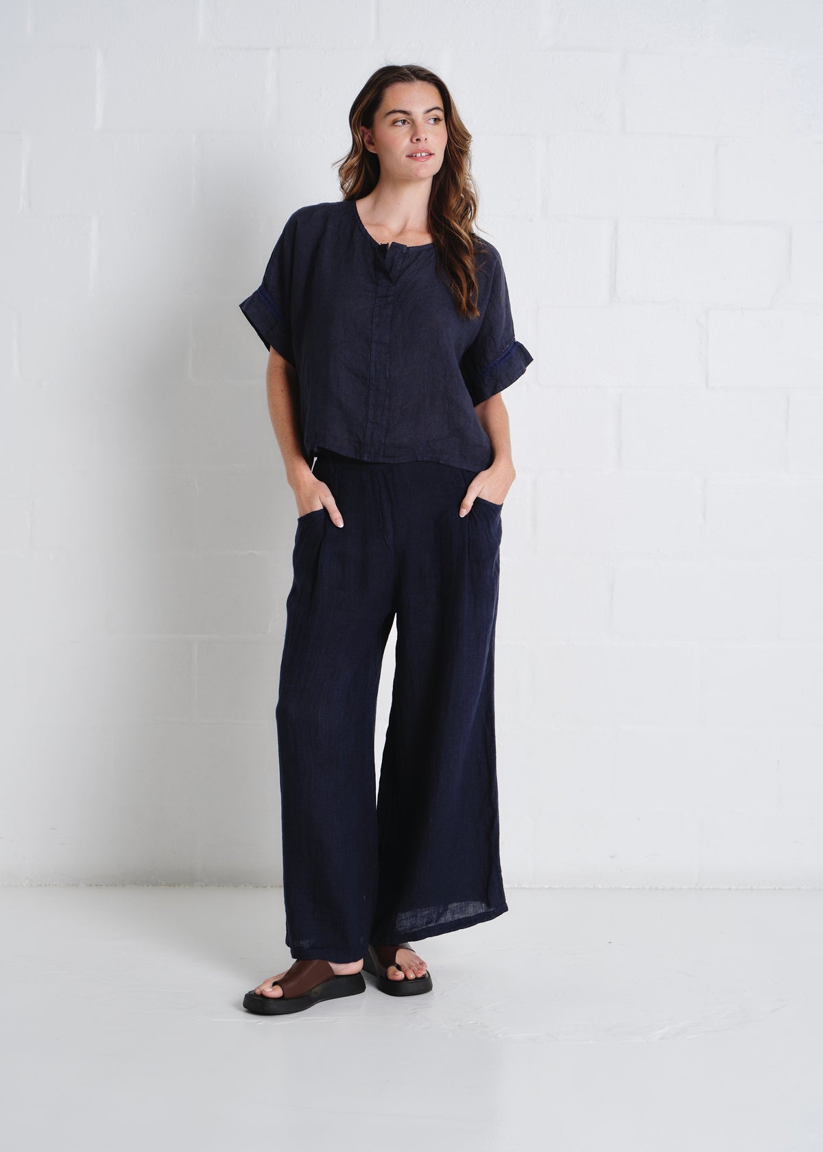 Havana Palazzo Pants With Pockets In Navy