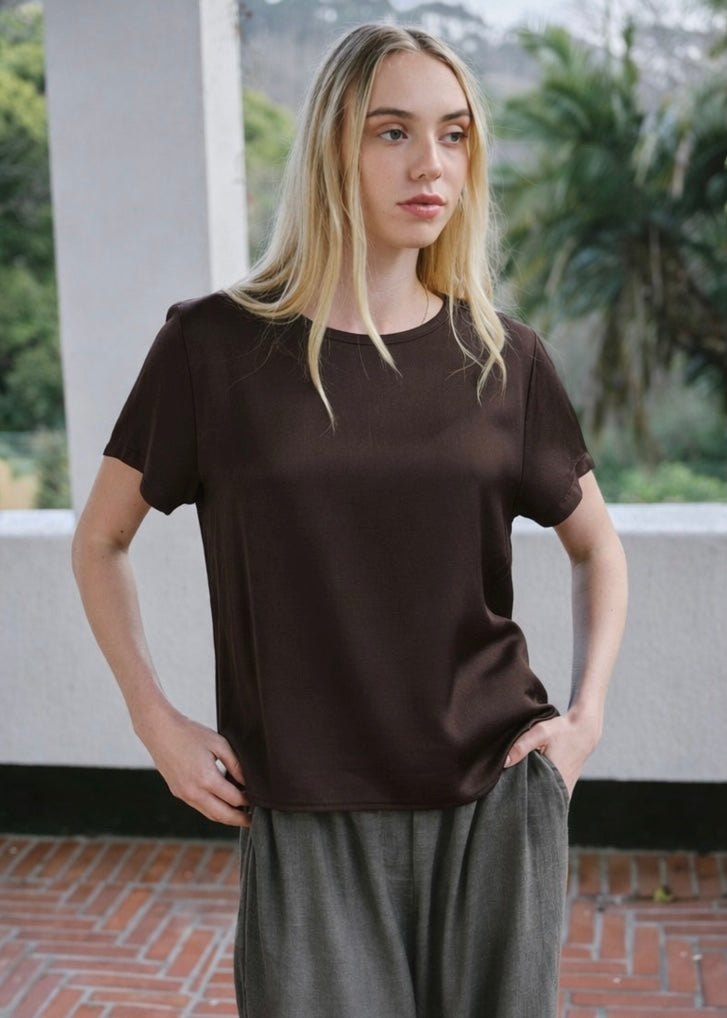 Capri Italian Silk Blend Tee in Chocolate
