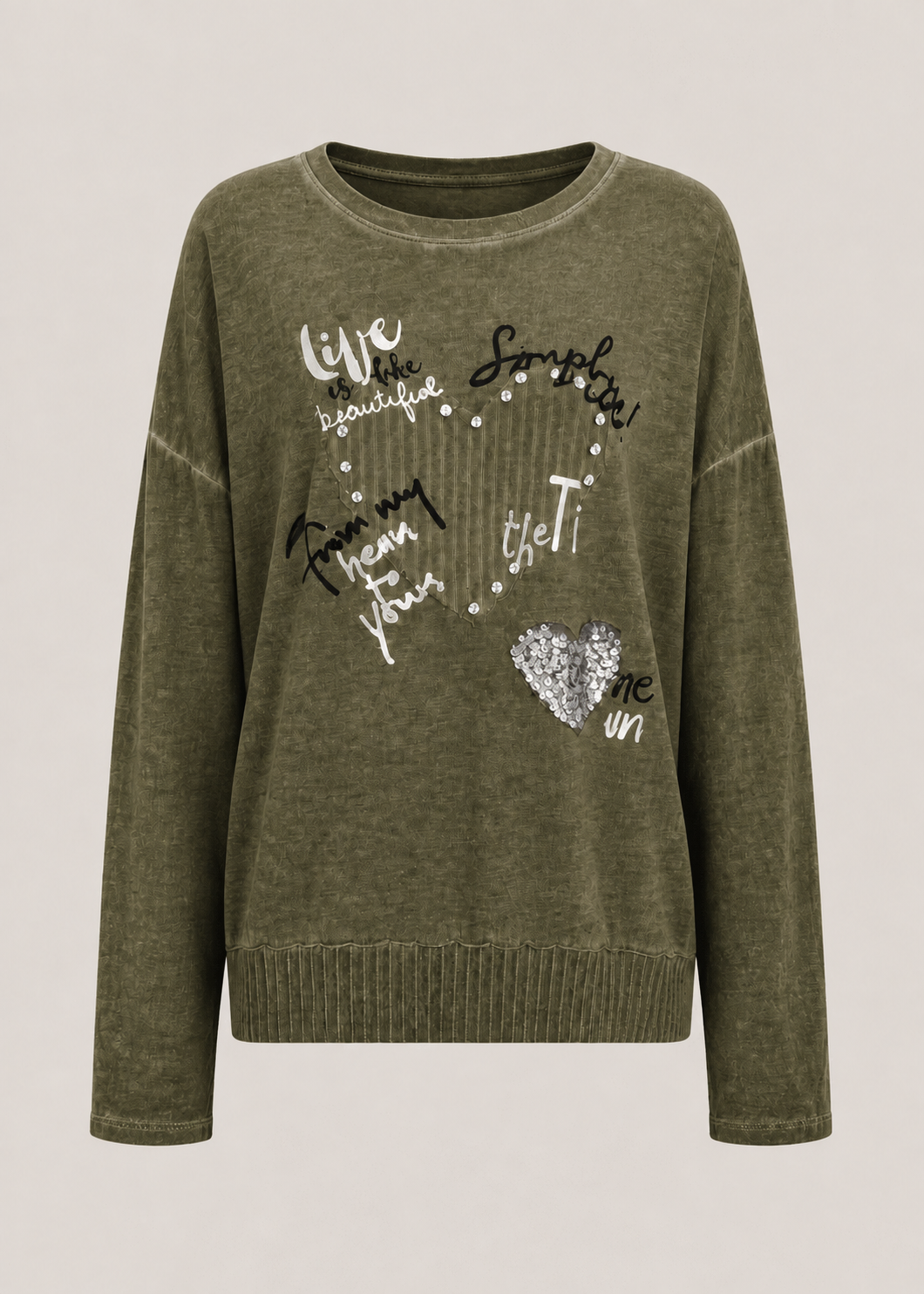 Corazon Italian Cotton Jumper In Khaki Green