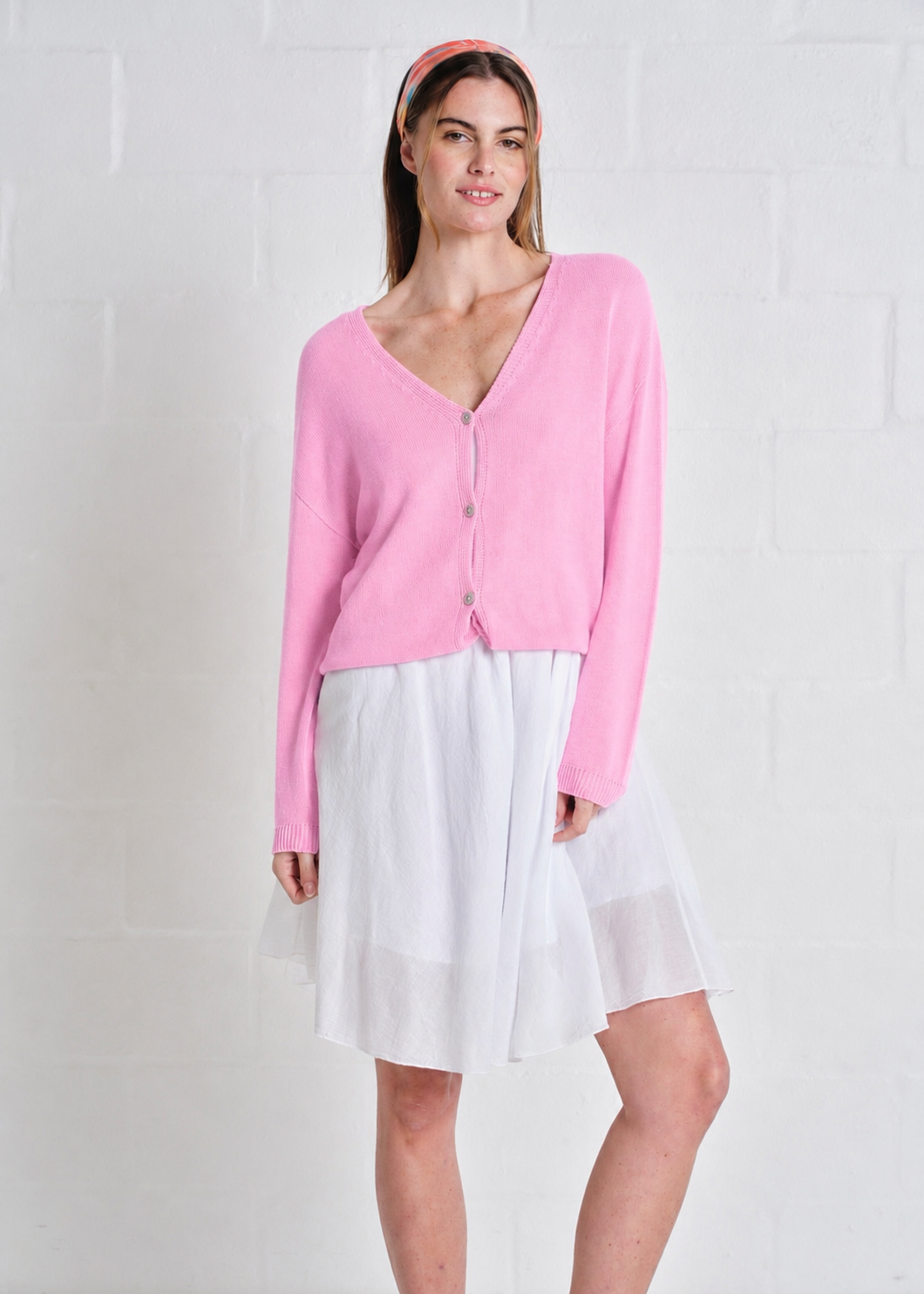 Jeanne Cotton Button Cardigan In Blush