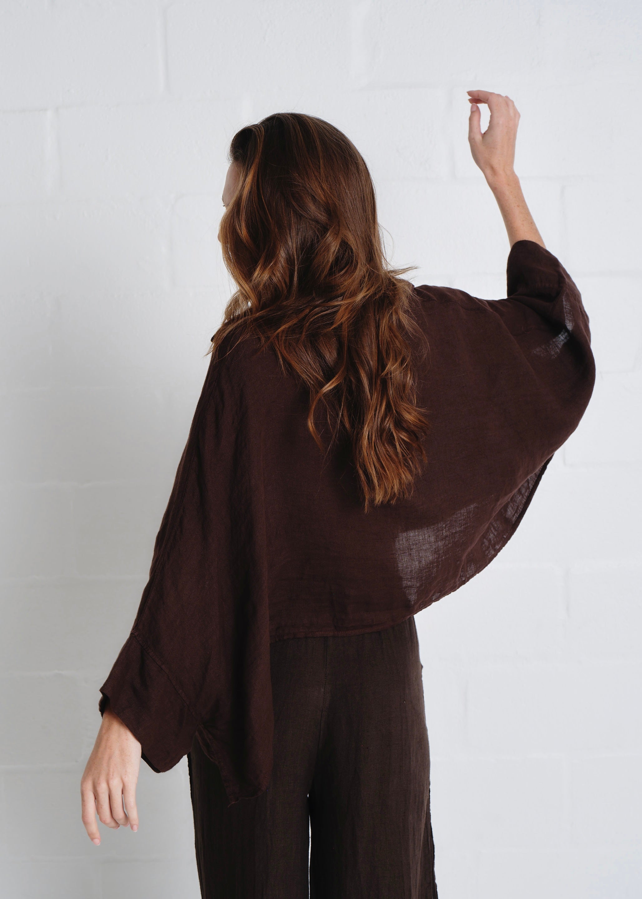 Lucca Italian Linen Batwing Shirt in Chocolate