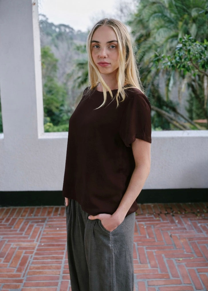 Capri Italian Silk Blend Tee in Chocolate