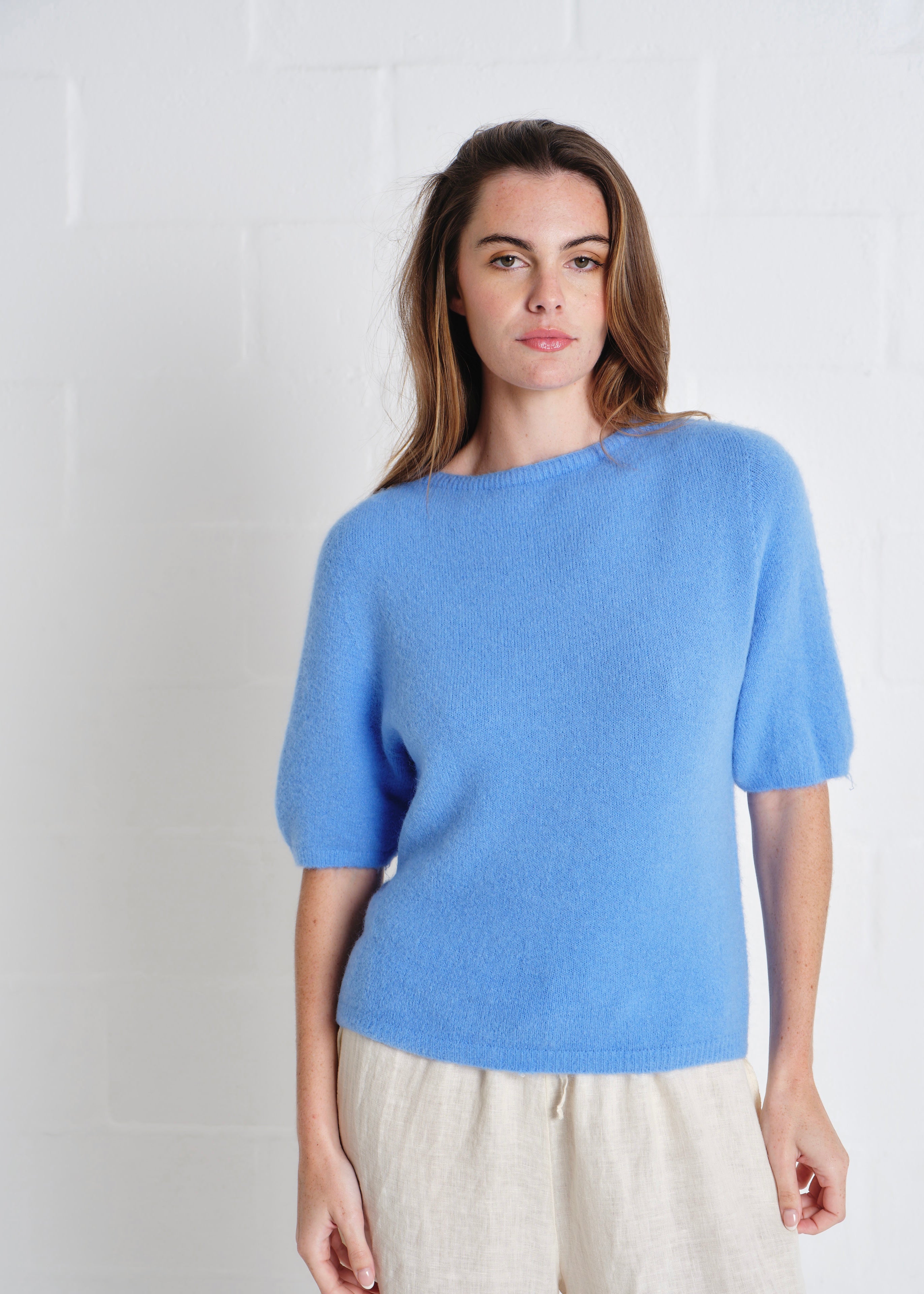 Chamonix SS Round Neck Alpaca Knit In Bright Blue