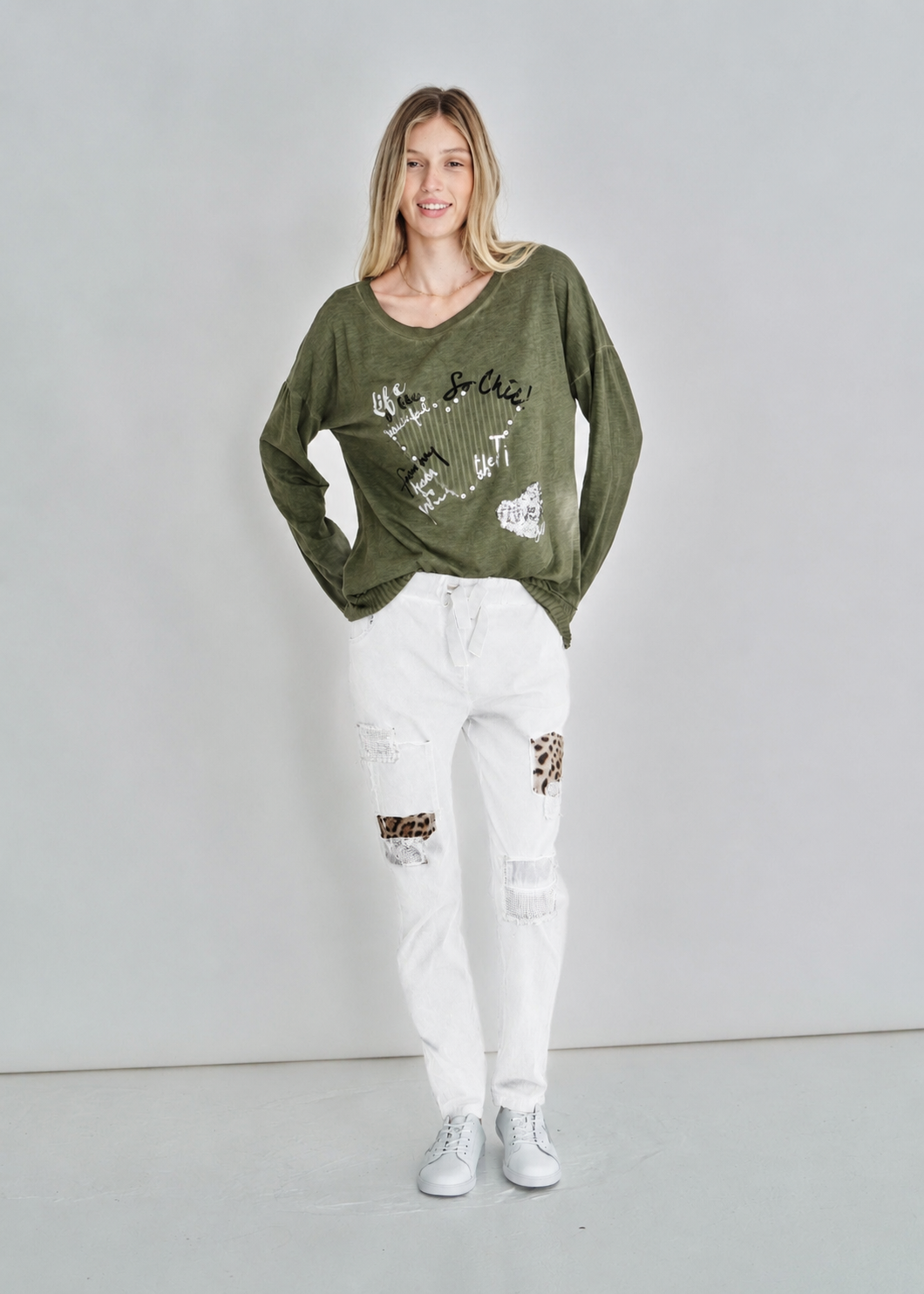 Corazon Italian Cotton Jumper In Khaki Green