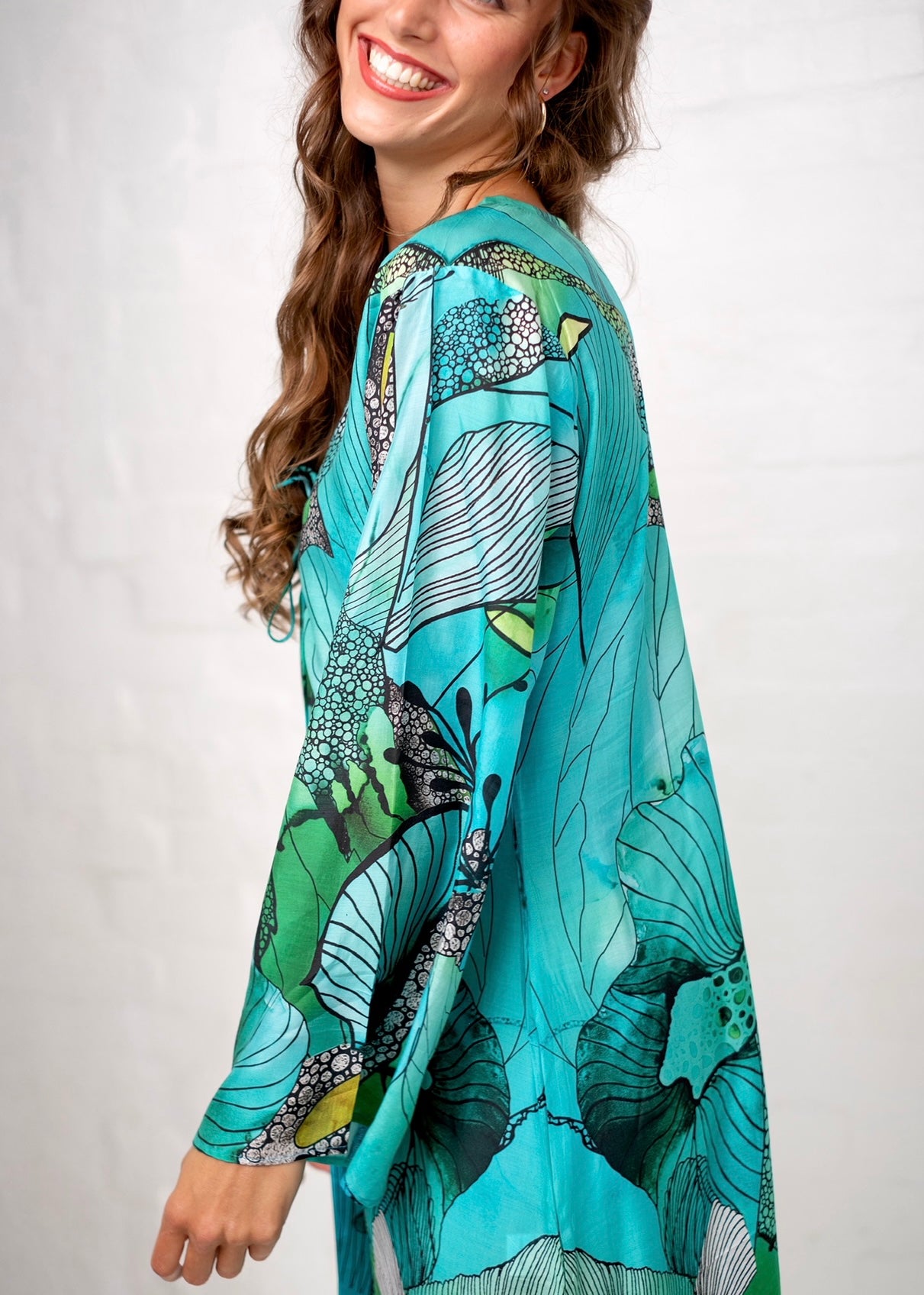 Lanira Dress in Green and Turquoise Flower Print