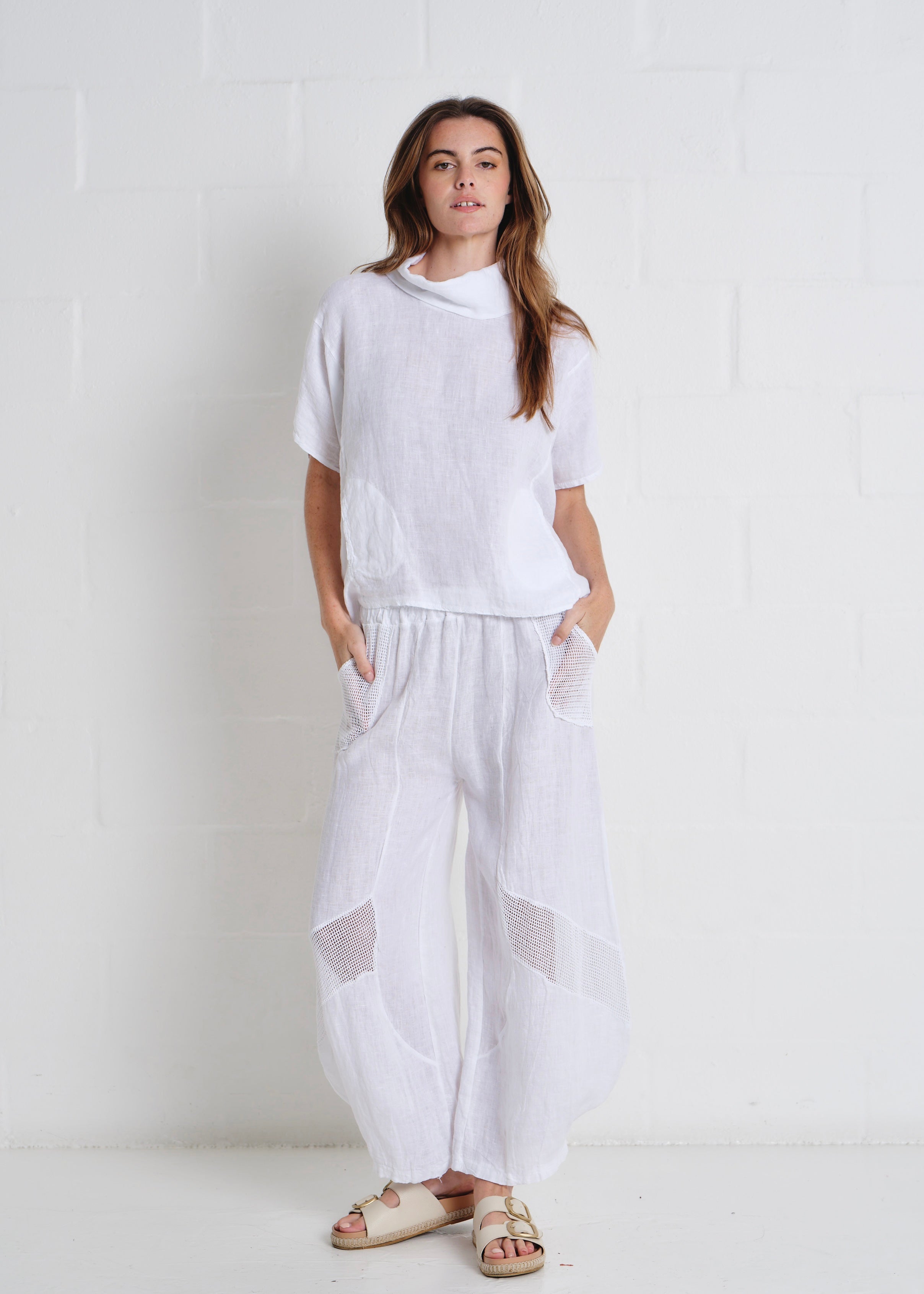 Laurent Cowl Neck Top In White
