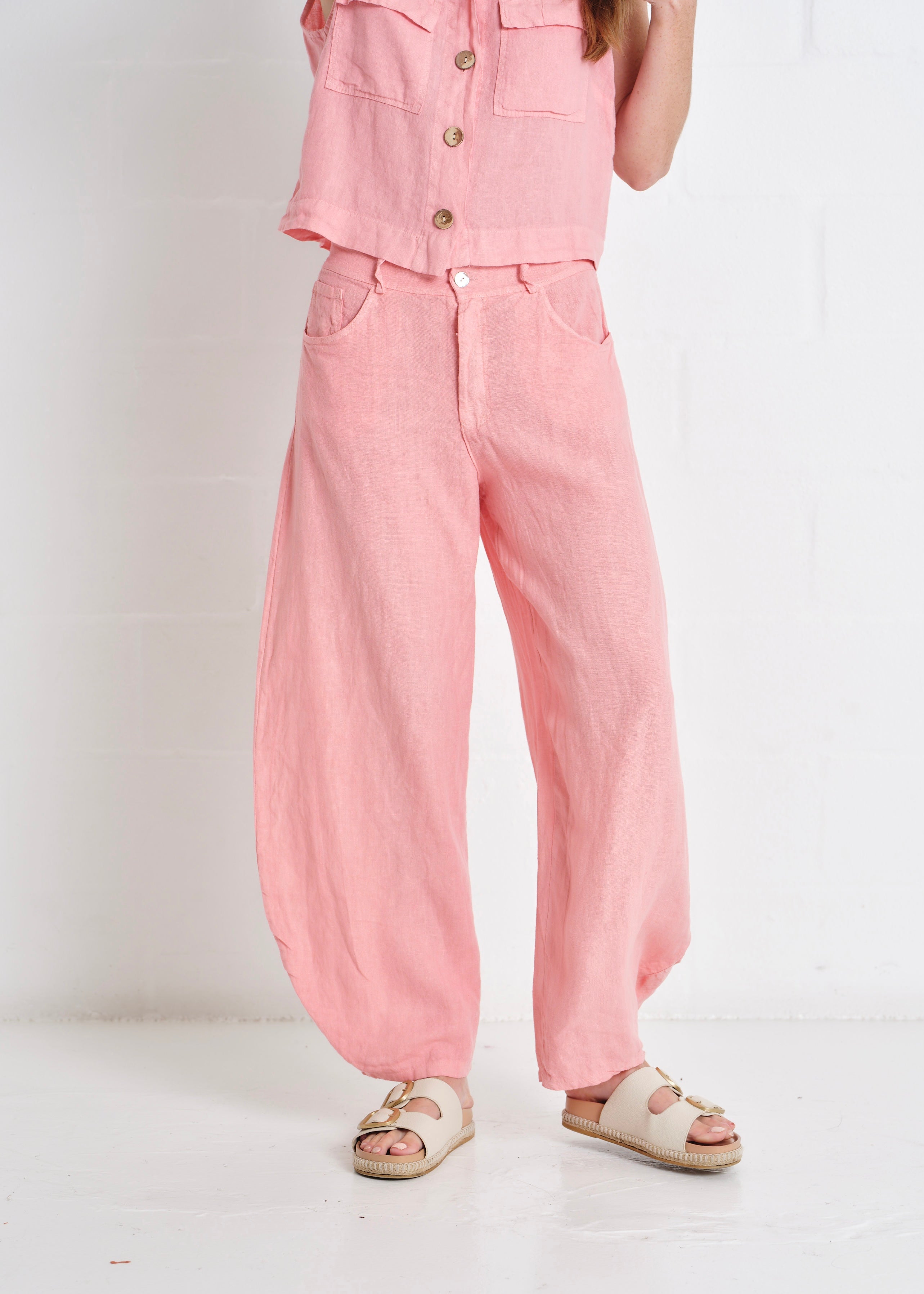 Positano Italian Linen Barrel Pants in Guava Pink