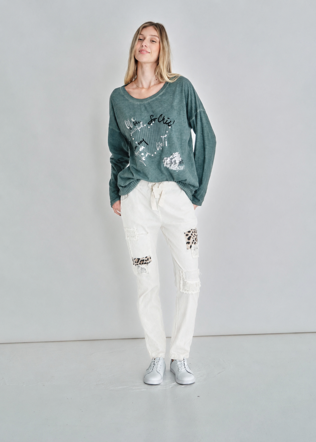 Leopard Sequin Joggers In White
