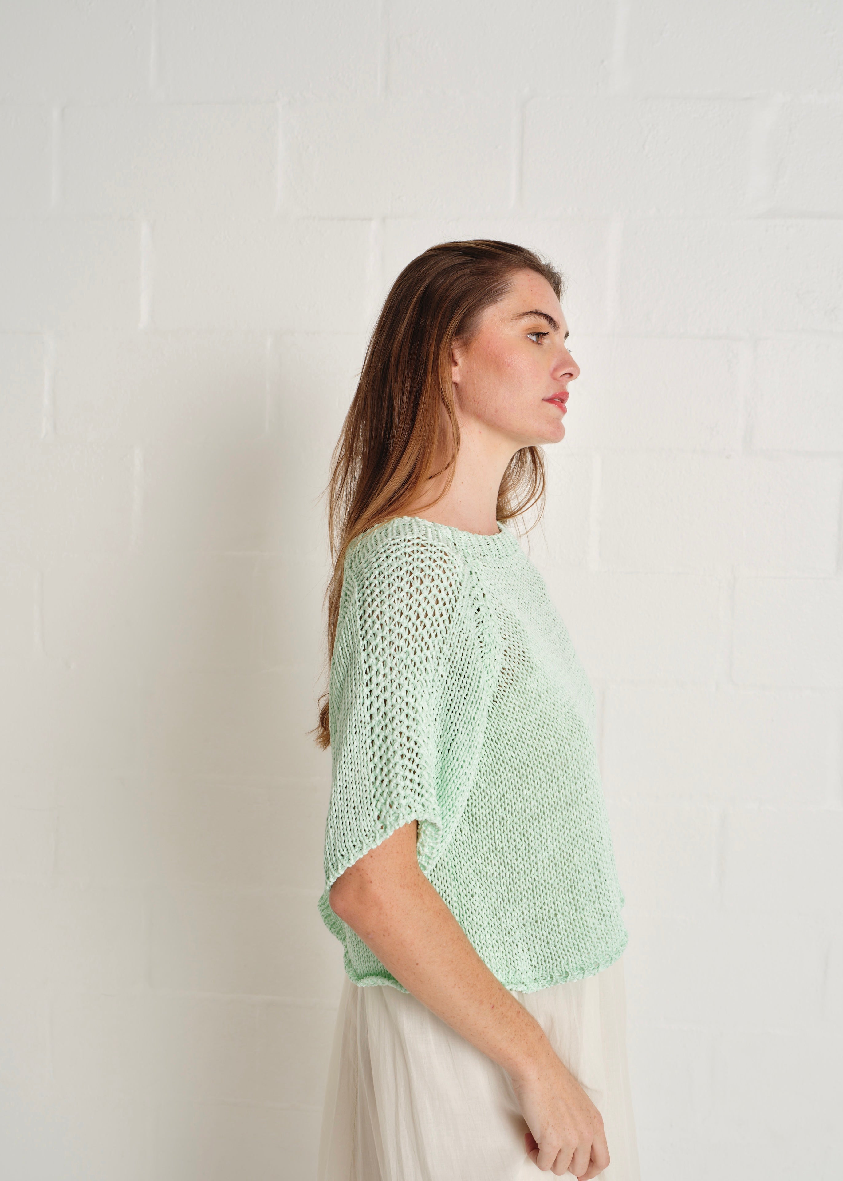 Sayulita Boatneck Crochet Top In Mint