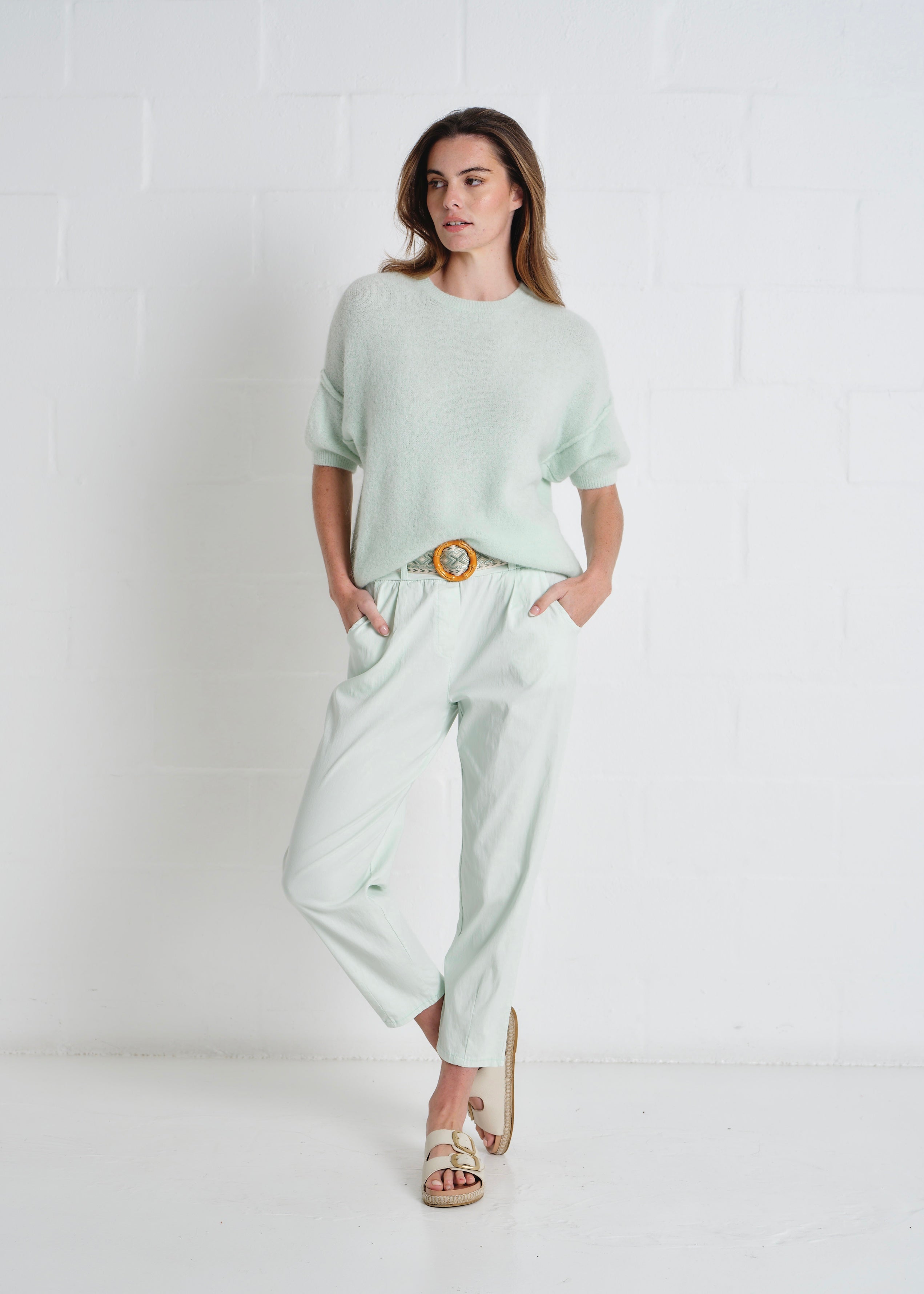 Cocoa Italian Tapered Pants In Mint
