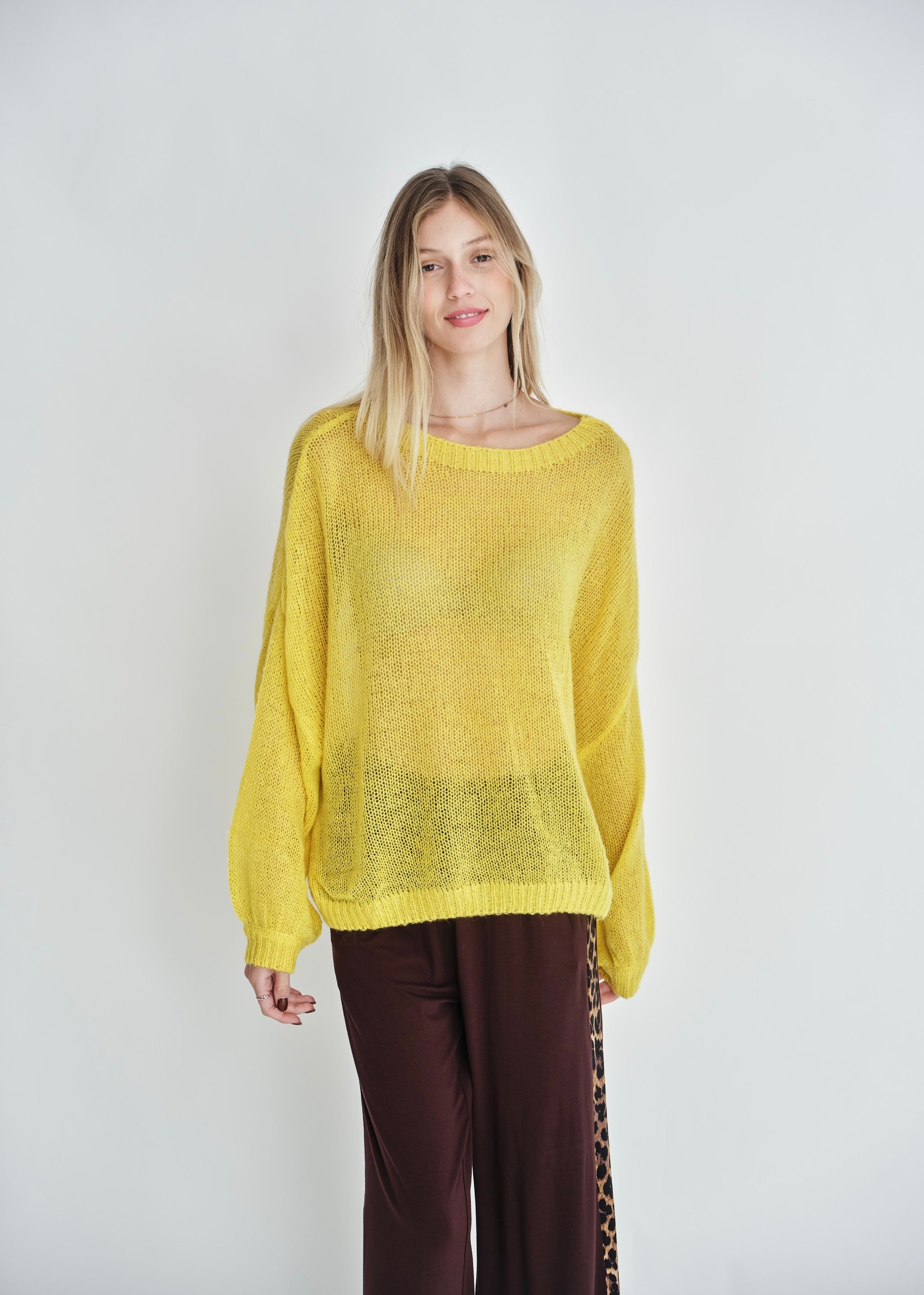 Rio Sheer Knit Sweater In Yellow