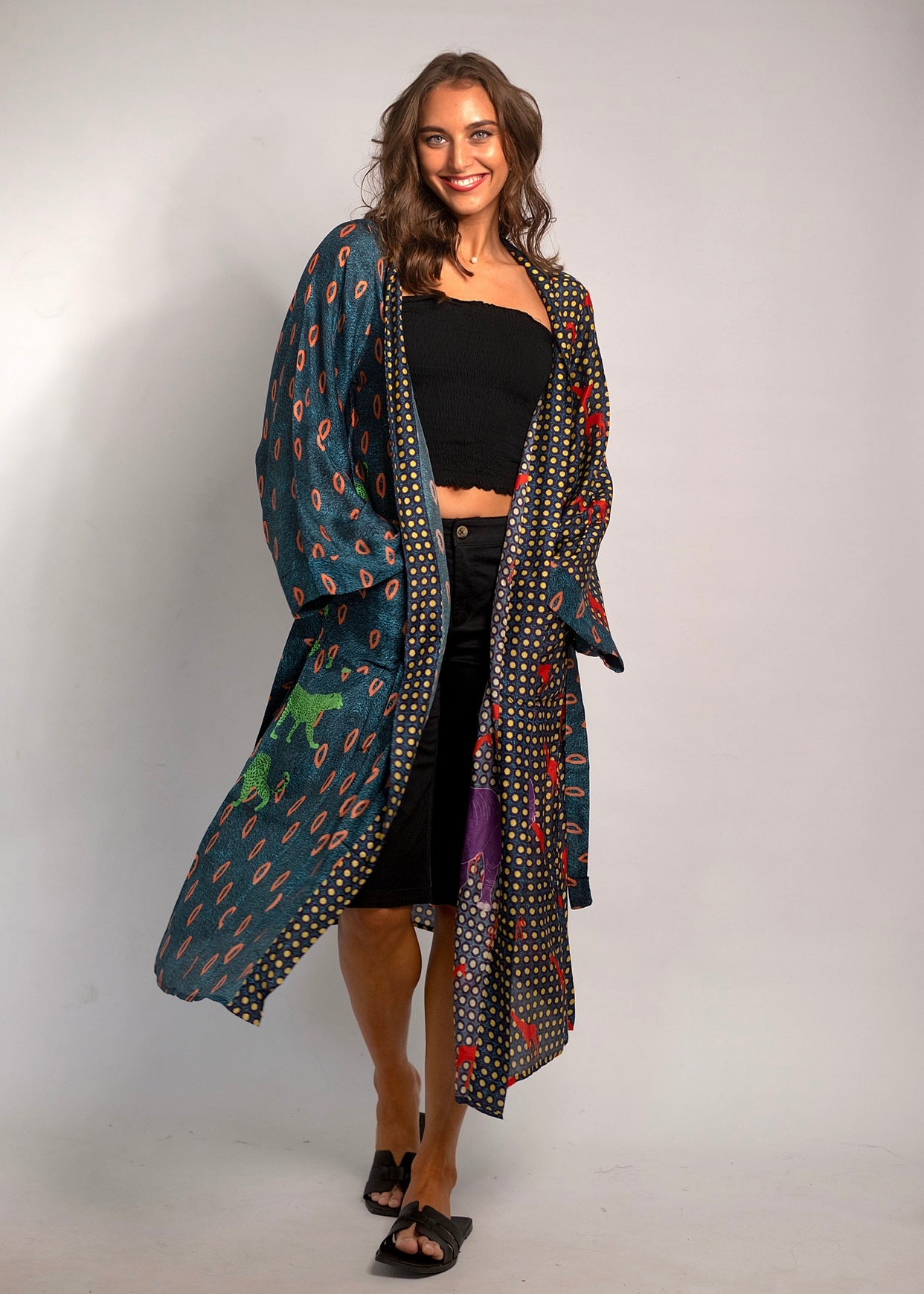 Kaftan With Rhino Print Navy