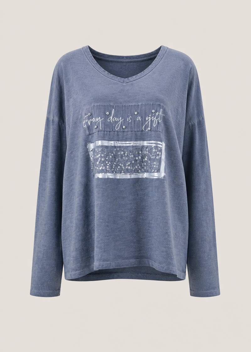 Everyday A Gift V-neck In Denim