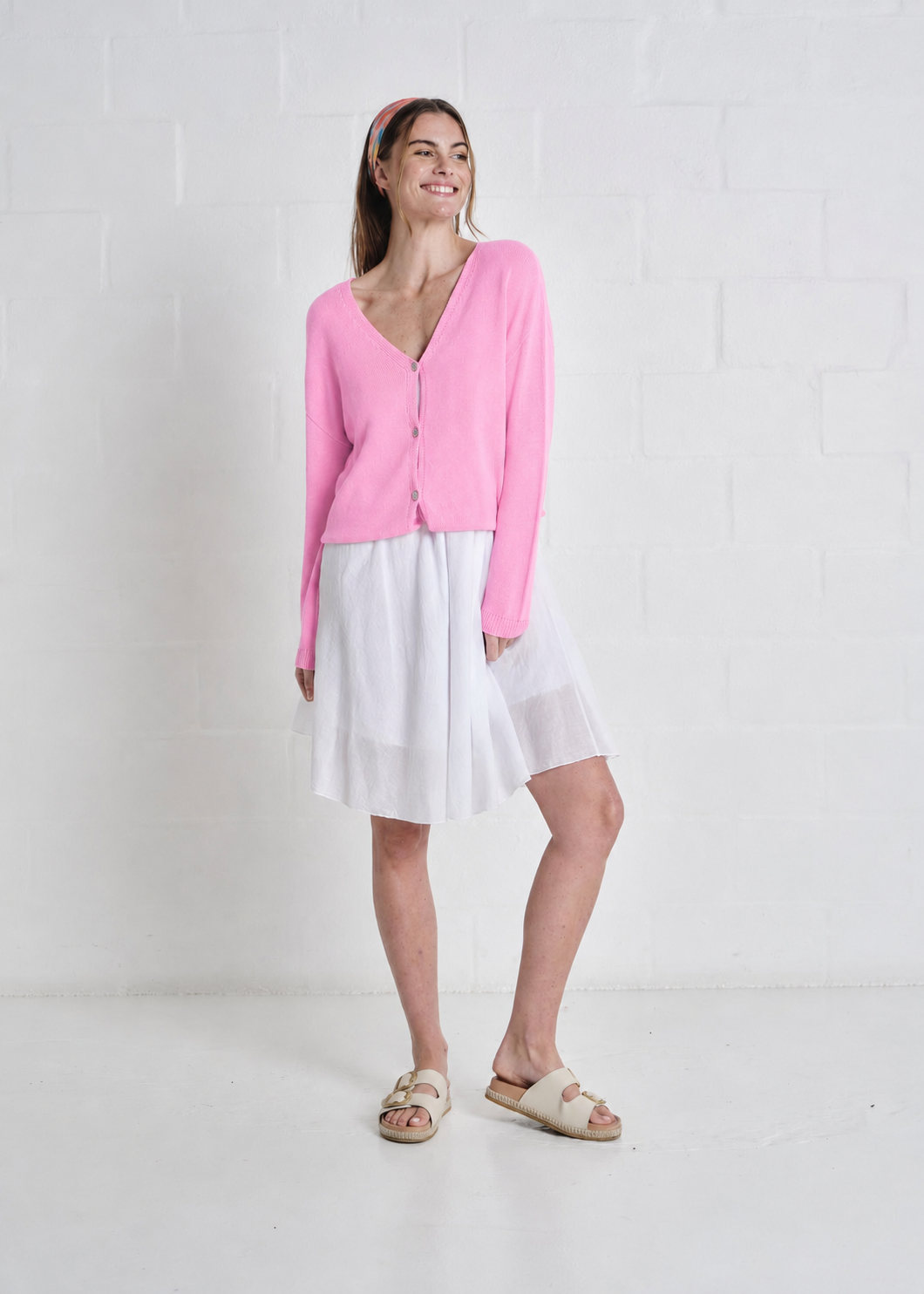 Jeanne Cotton Button Cardigan In Blush