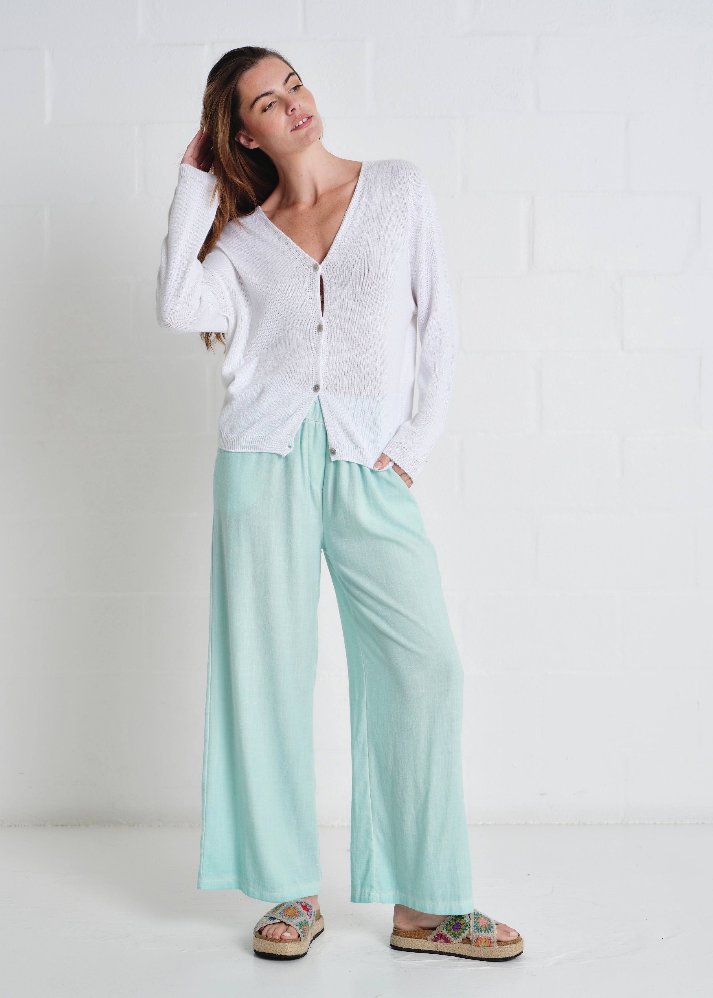 Jeanne Cotton Button Cardigan In White
