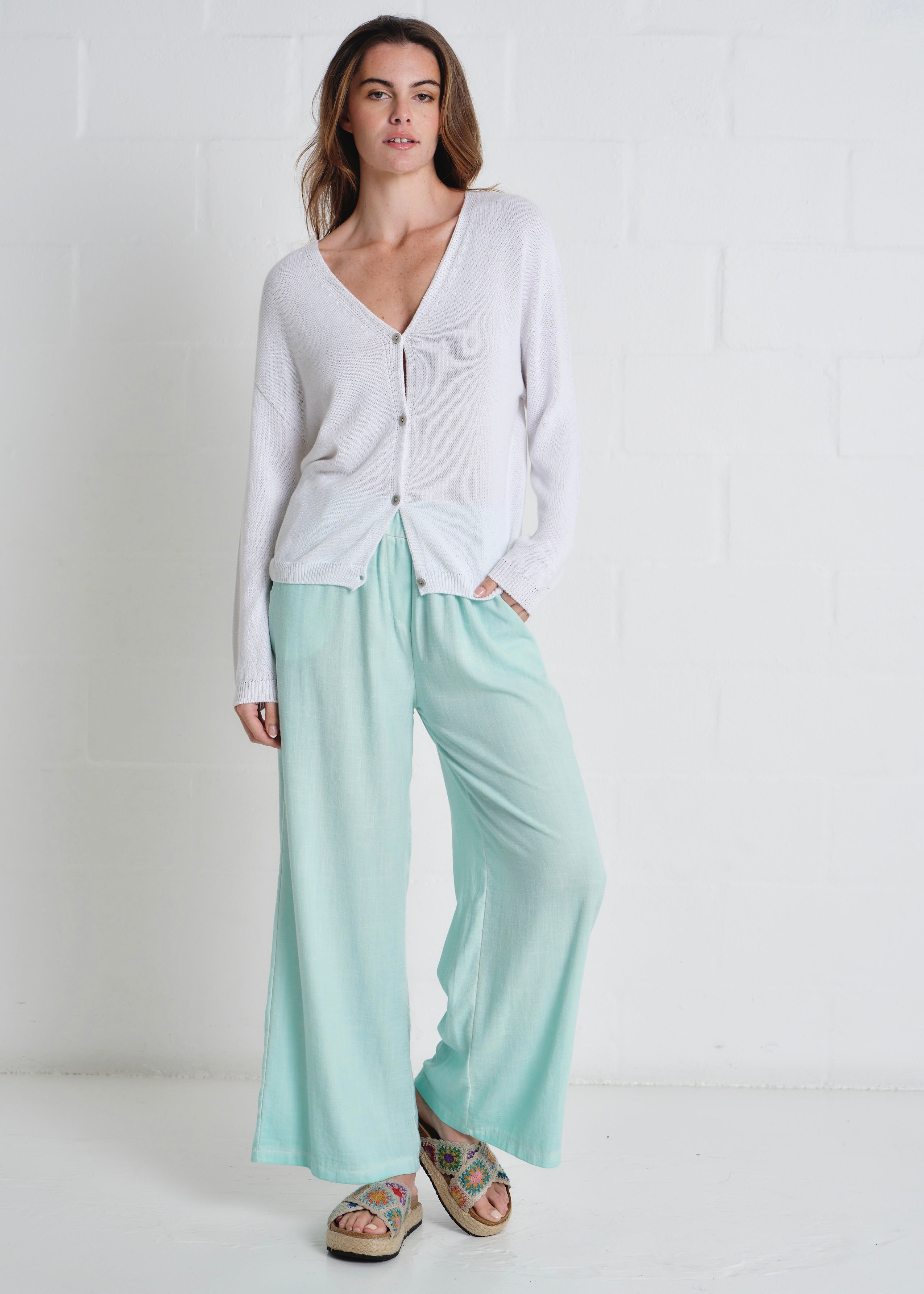 Jeanne Cotton Button Cardigan In White