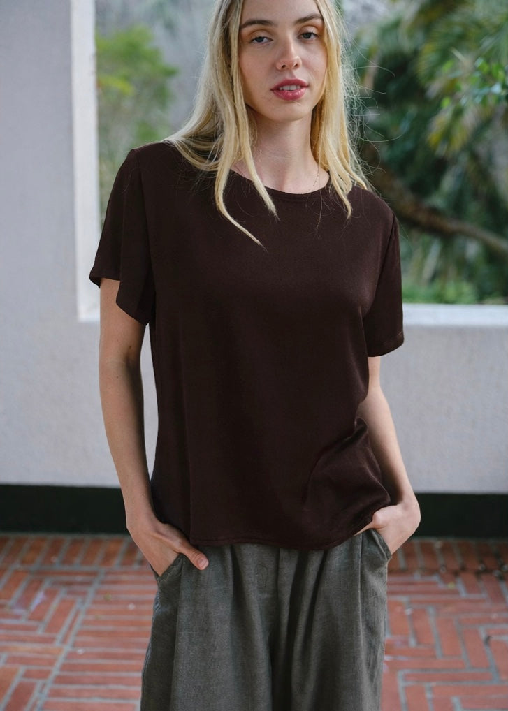Capri Italian Silk Blend Tee in Chocolate
