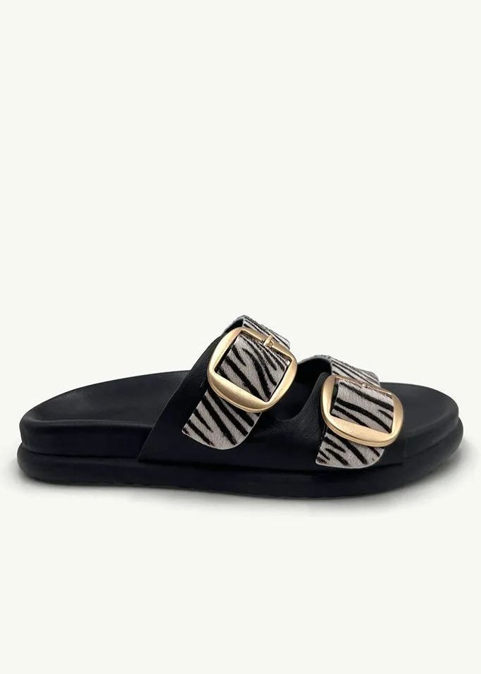 Julz Beckett Leather Sandal With Zebra Print In Black