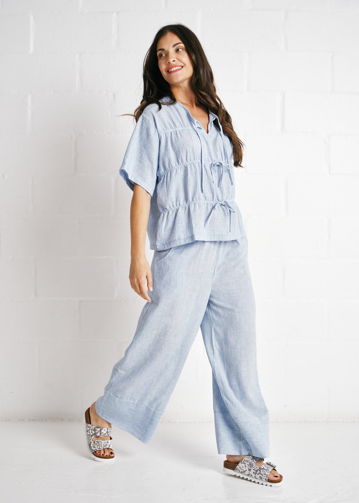 Margot Pants With Hem Detail In Baby Blue