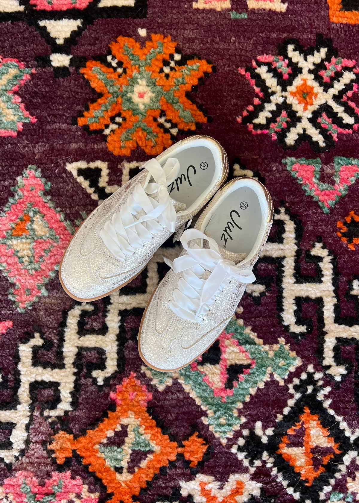 Julz Wendy Leather Sneaker With Snake Print In Gold